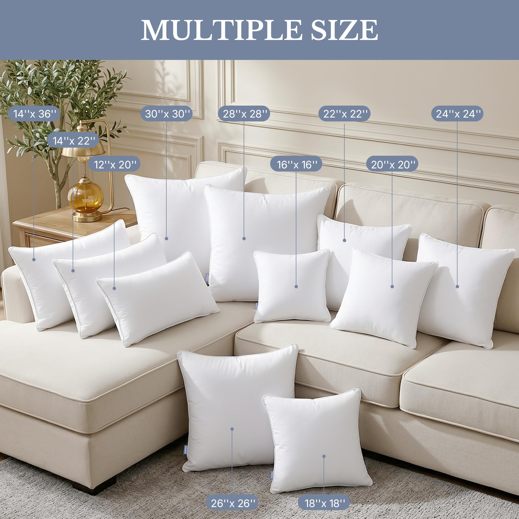Leeden inserts placed on sofa adding instant visual fullness and support