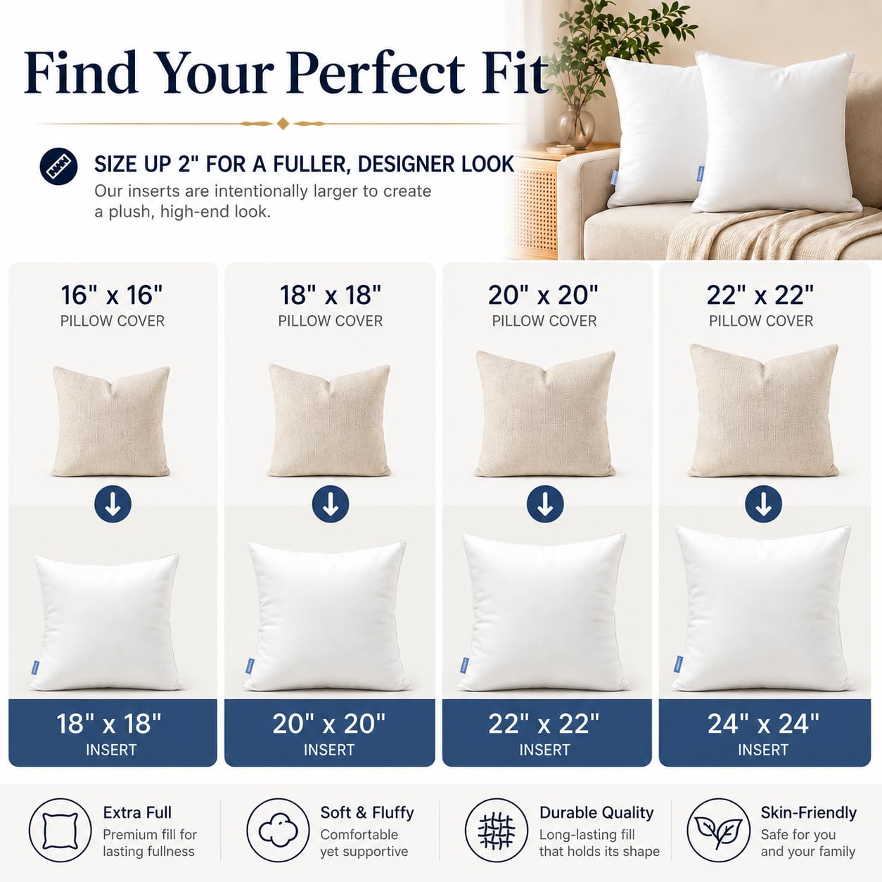 Leeden inserts styled on bed improving layered decor and back support