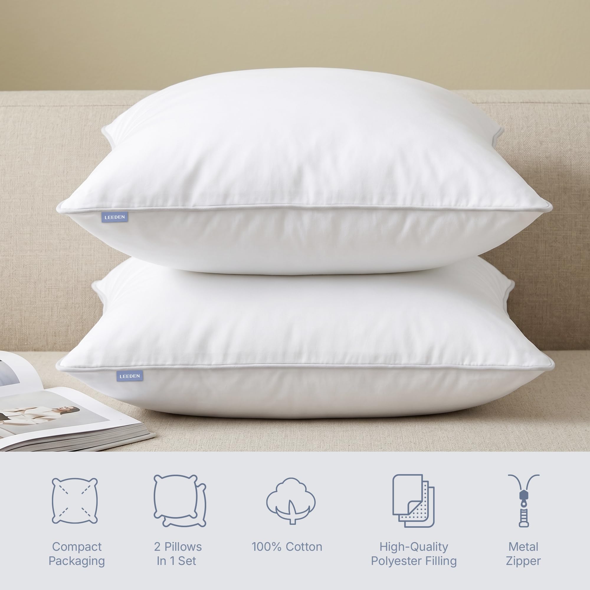 Leeden hands fluffing insert demonstrating restore loft and comfort