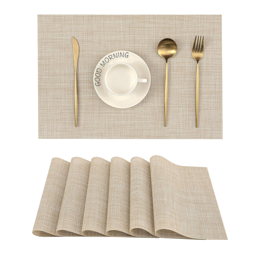 Leetaltree beige placemats front view showing elegant set and immediate table upgrade