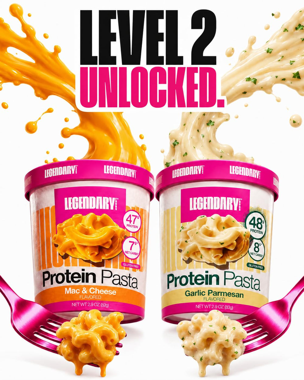 Legendary Foods cup next to hand for size and portability indication