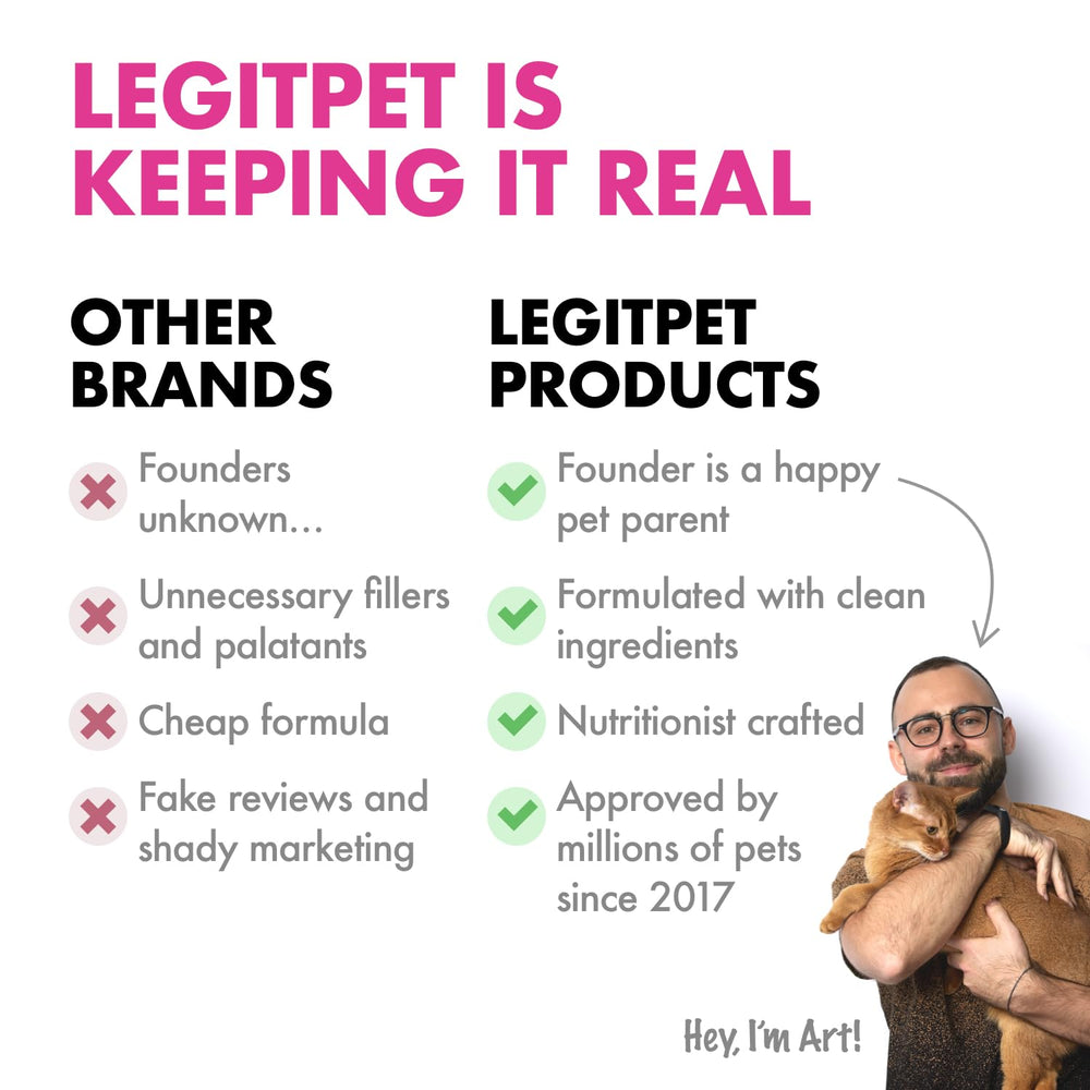 LEGITPET quality and certification labels emphasizing USA-made standards