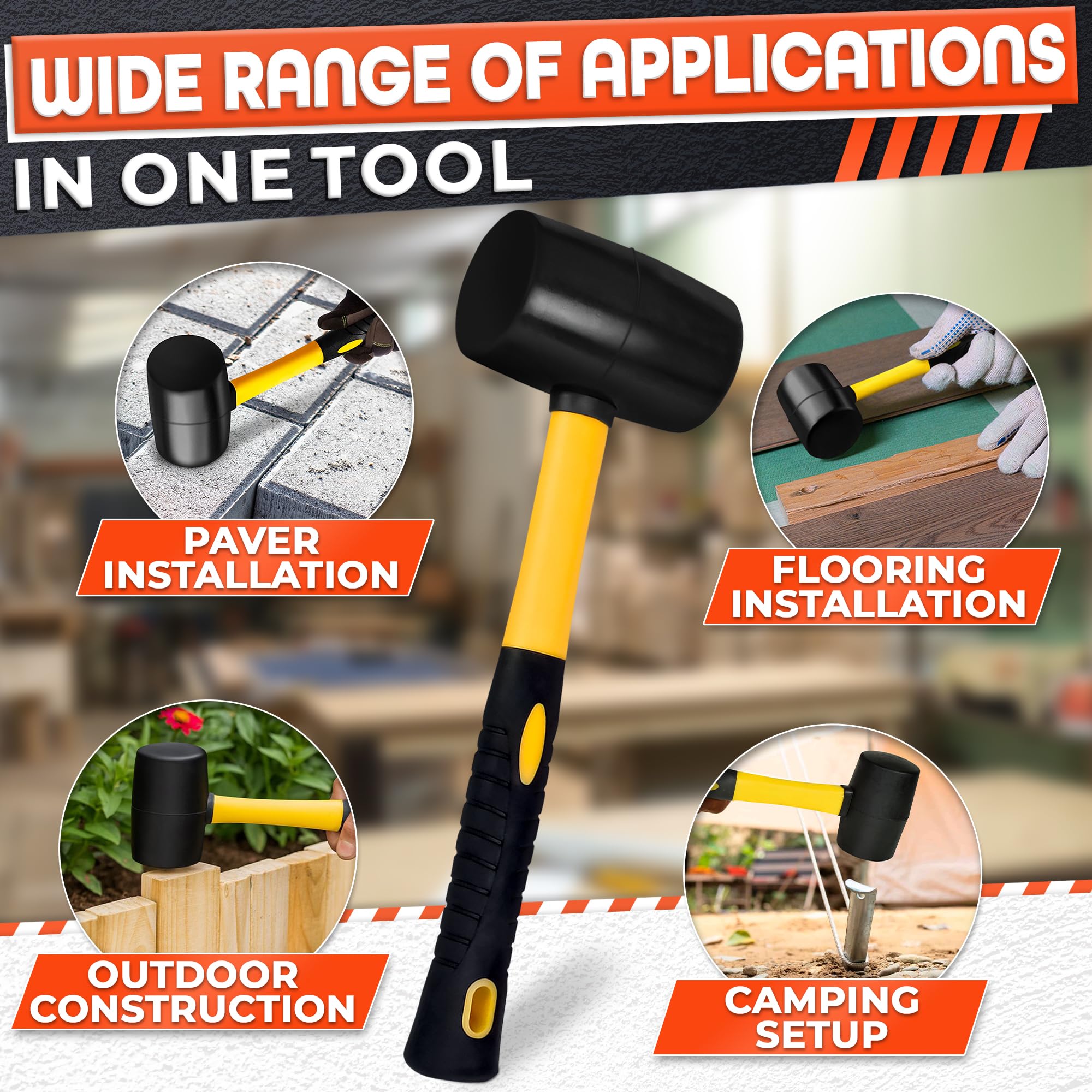 LEGLO mallet held in hand to show scale and easy maneuvering for extended tasks