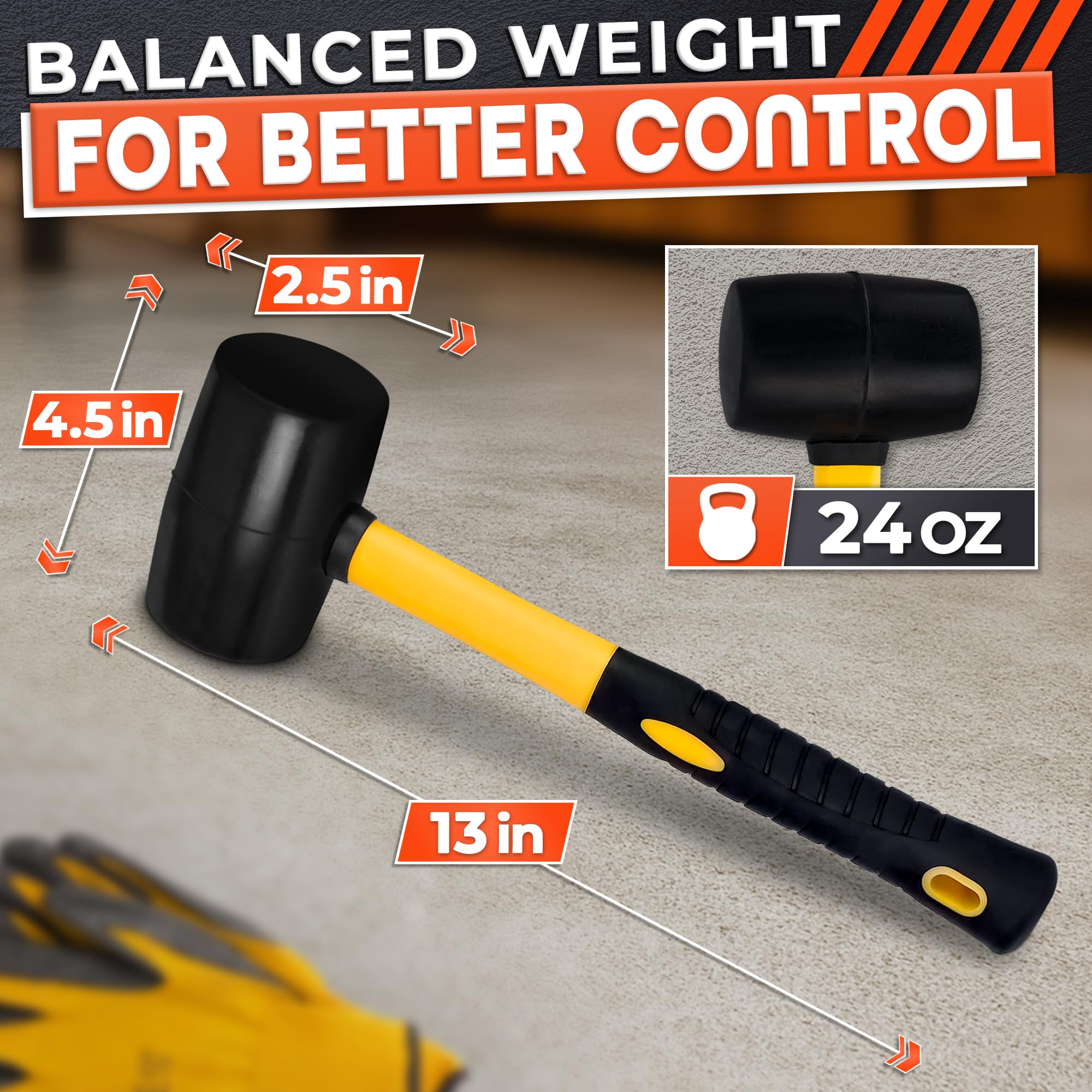 LEGLO mallet side profile with length and head measurements for accurate size selection
