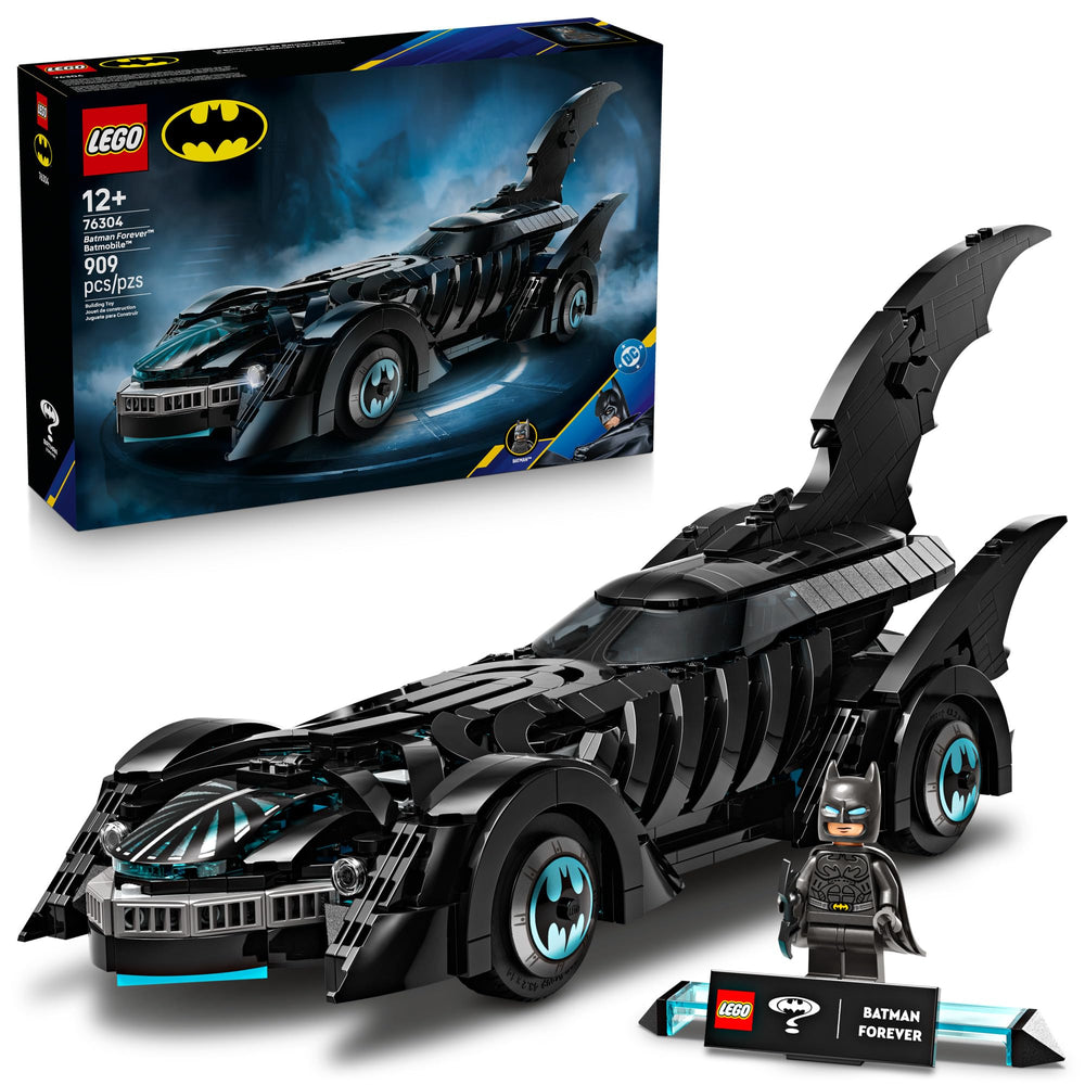 LEGO Batmobile front view showing film-accurate fins and display appeal