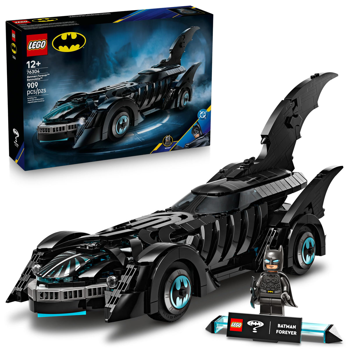 LEGO Batmobile front view showing film-accurate fins and display appeal