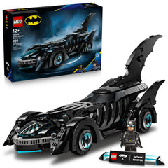 LEGO Batmobile front view showing film-accurate fins and display appeal