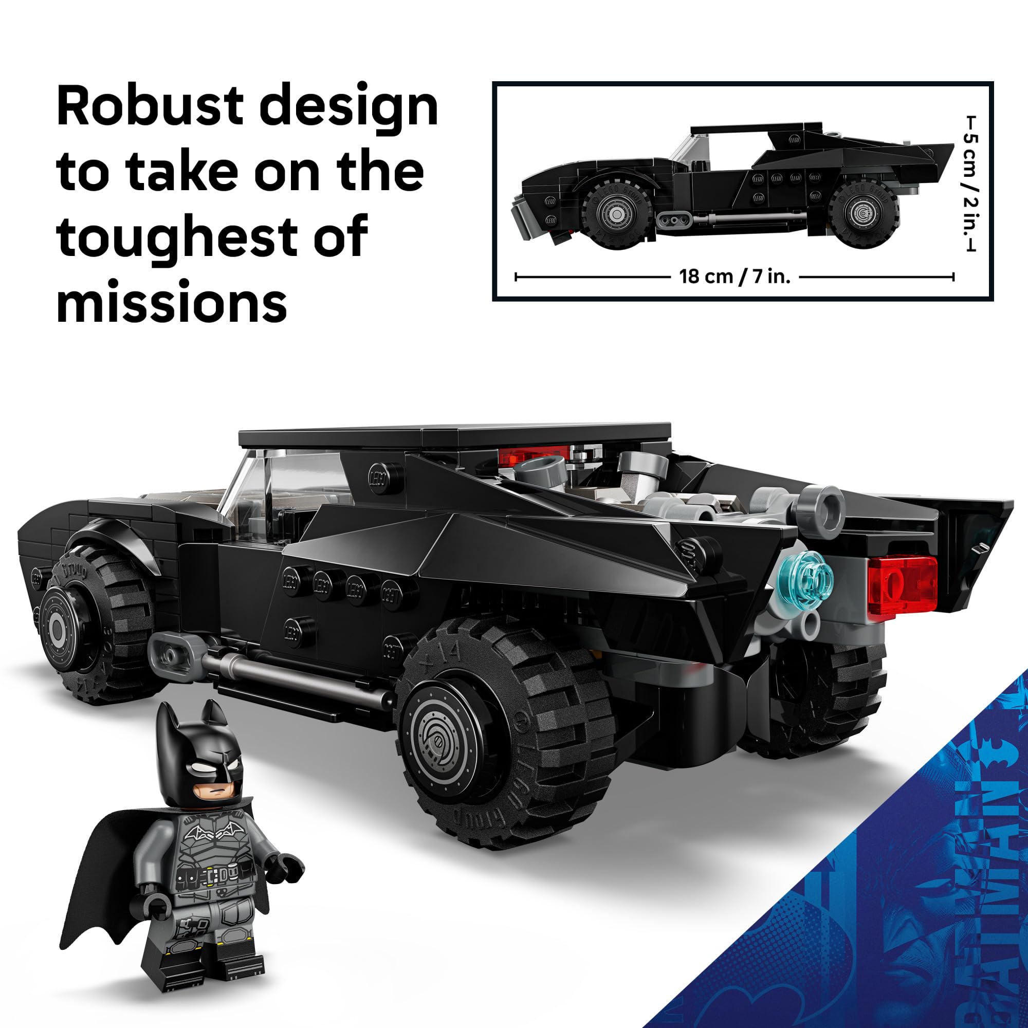 LEGO Batmobile with hood removed displaying storage and access