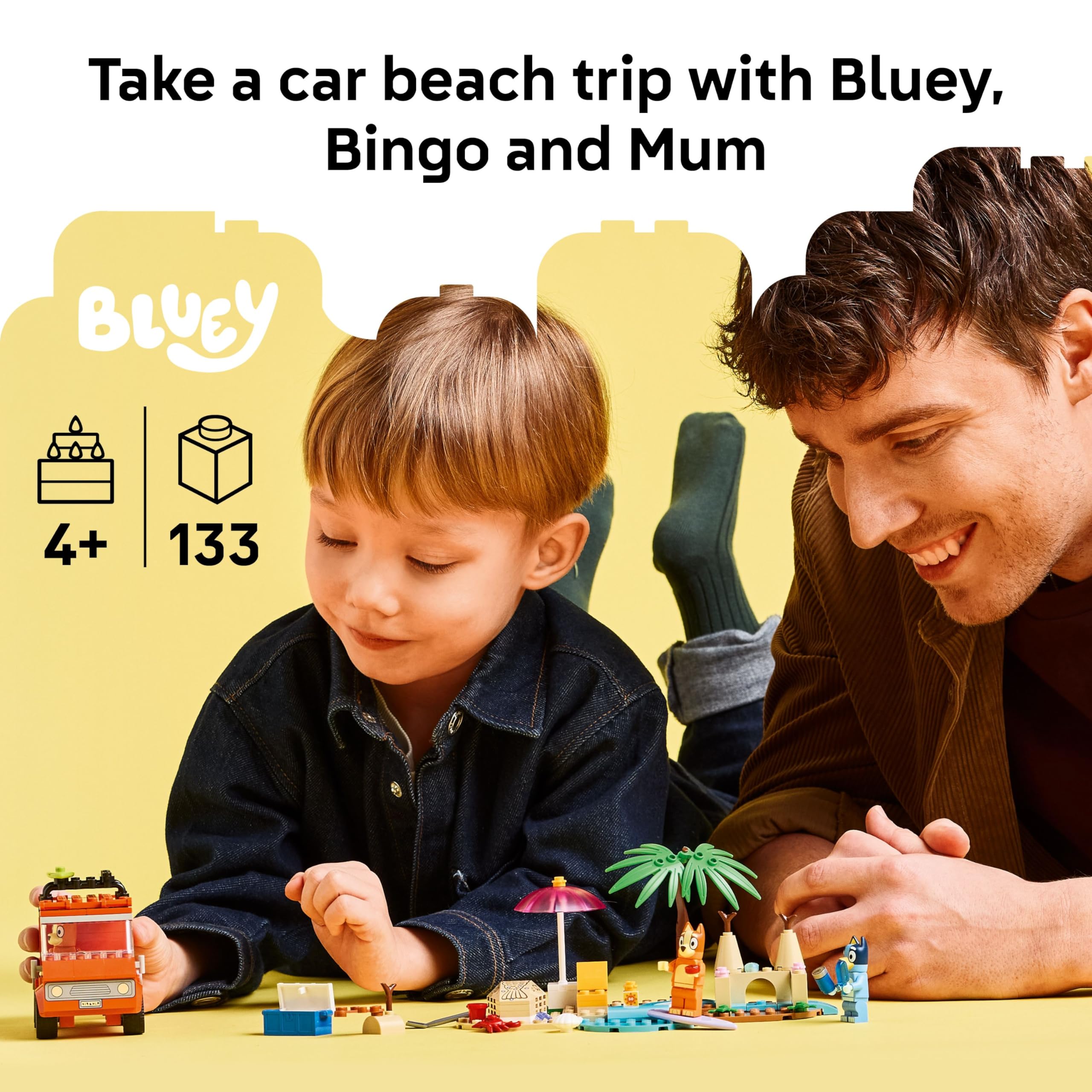 LEGO Bluey car with roof open and seats visible showing easy access for role play
