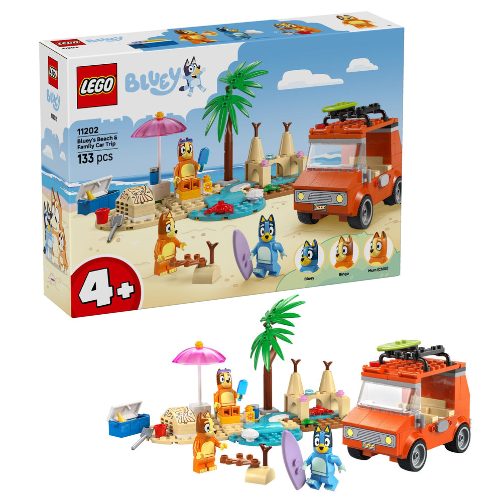 LEGO Bluey family car front view showing characters and vibrant colors benefits imaginative play