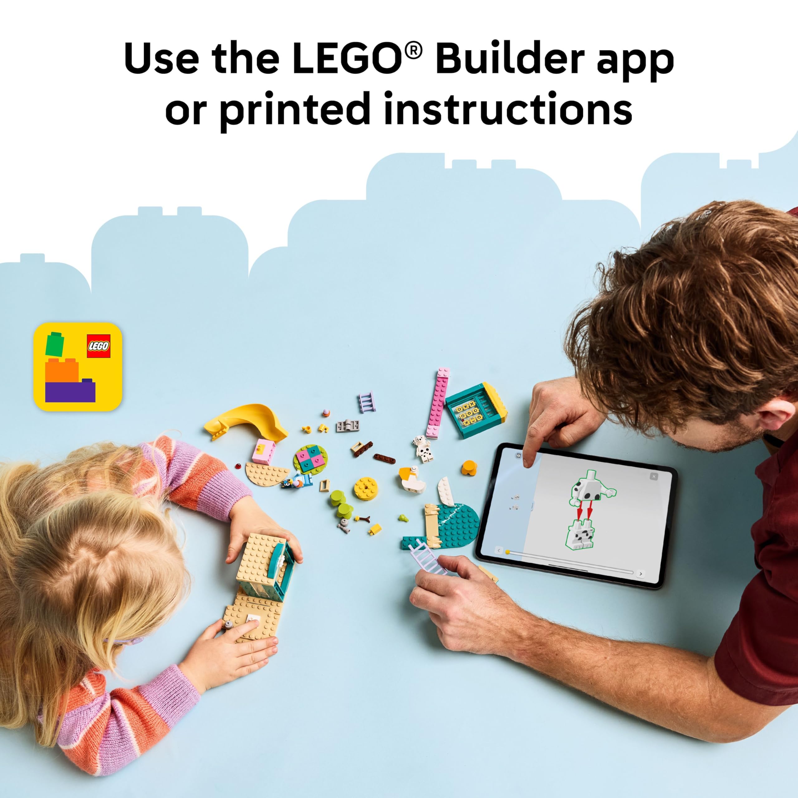 LEGO Bluey Bluey and Chloe figures displayed for character-led storytelling