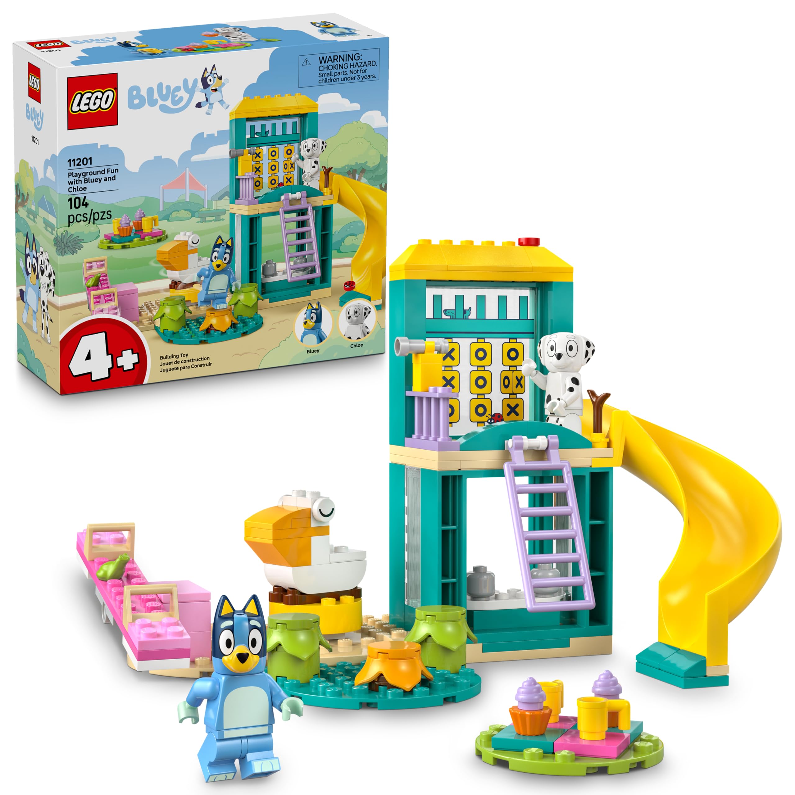 LEGO Bluey front box art showing playground set promoting creative play