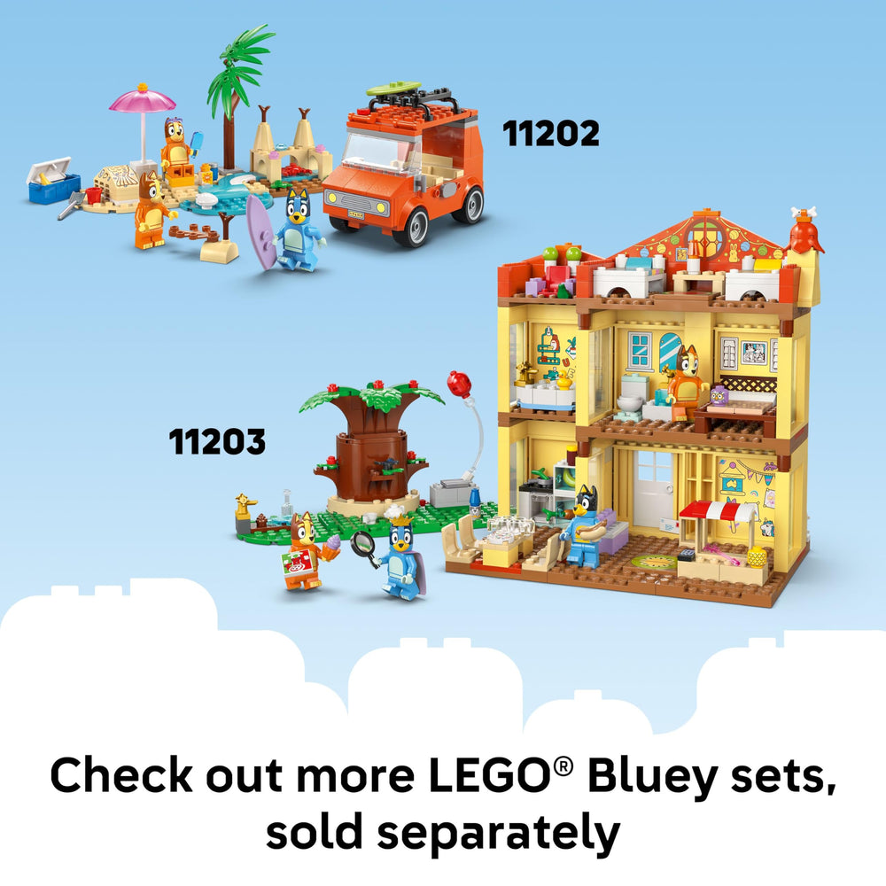 LEGO Bluey playground held by child hands showing size and easy handling