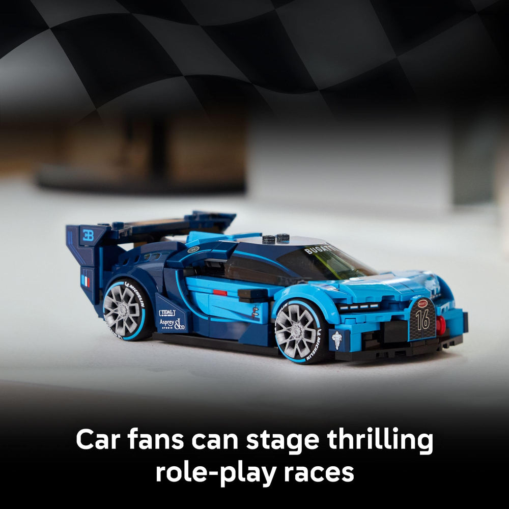 LEGO Bugatti rear wing detail showing aerodynamic elements and display appeal benefit