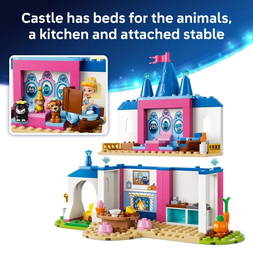 LEGO Cinderella accessories close-up highlighting beds, table and cupcakes for role-play