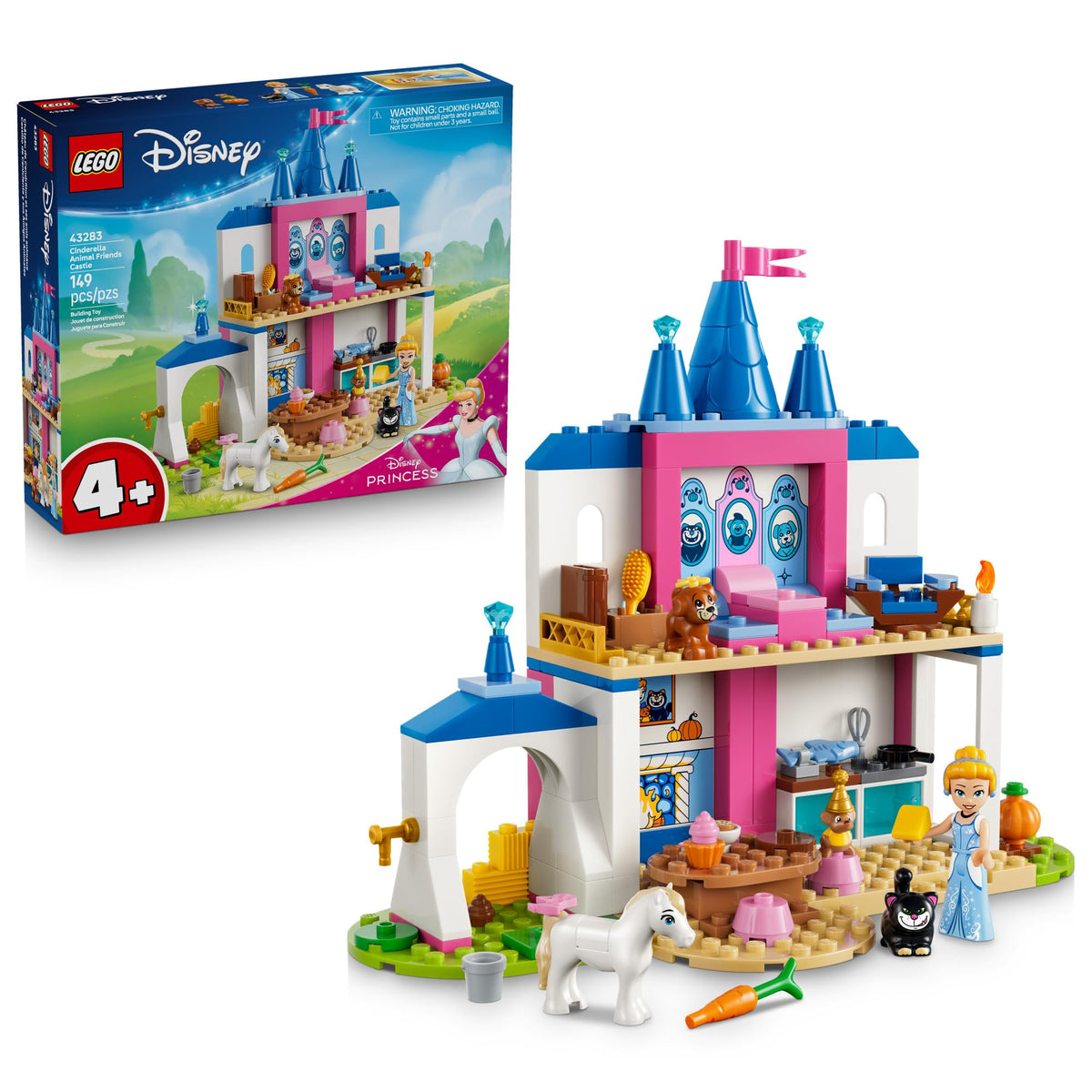 LEGO Cinderella castle front view showing colorful two-level playset and play value