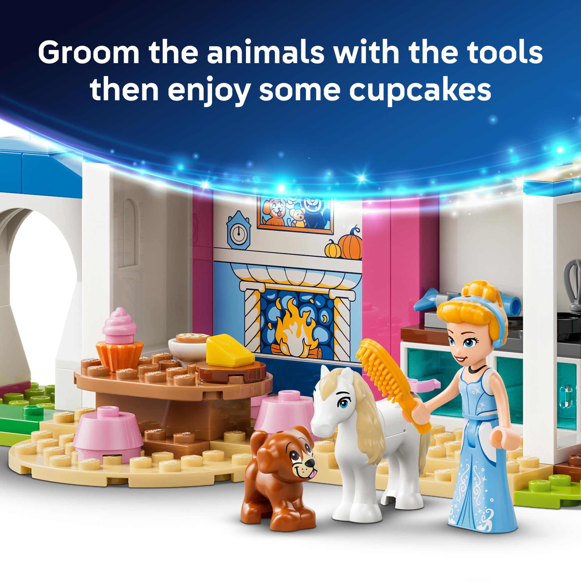 LEGO Cinderella castle on tabletop showing scale and family-friendly size