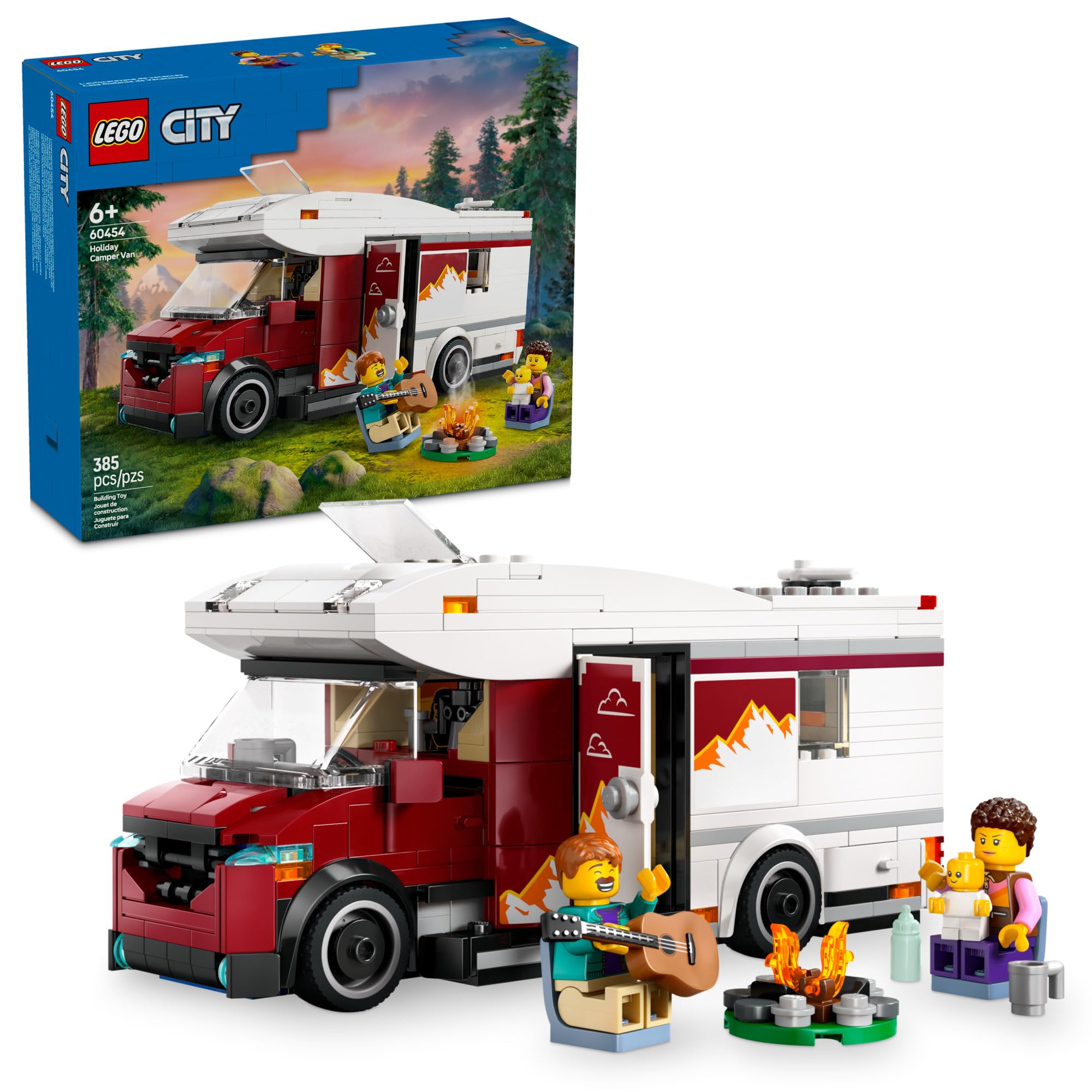 LEGO camper van front view showing wheels and roof, brand play-ready fun