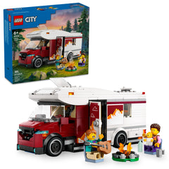 LEGO camper van front view showing wheels and roof, brand play-ready fun