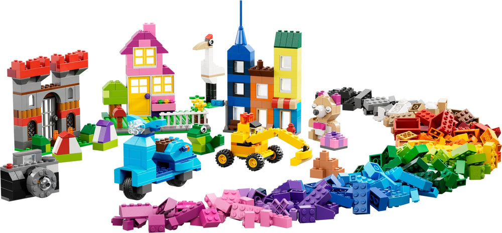 LEGO colorful brick variety spread highlighting many pieces for creative play