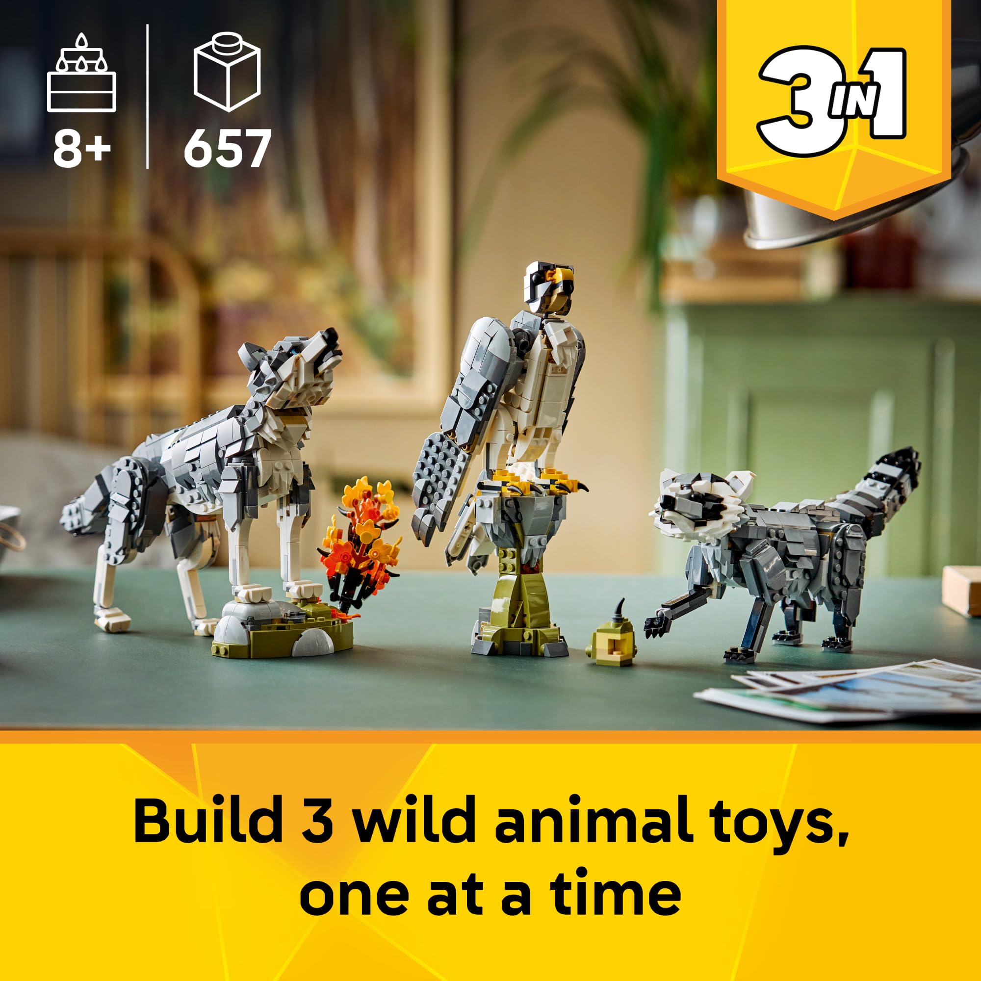 LEGO wolf on rocky hill close-up highlighting textured rock and stability