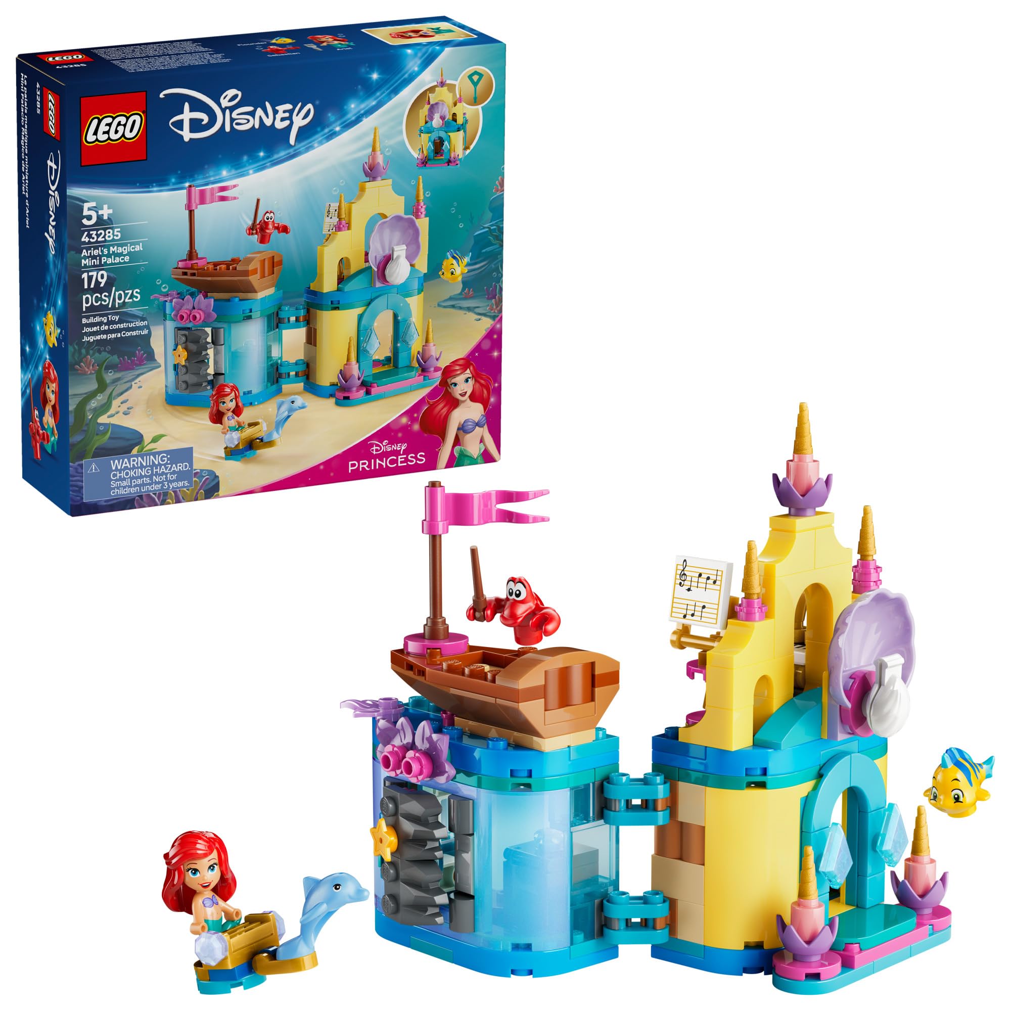 LEGO Ariel mini palace front view showing compact display and play benefits