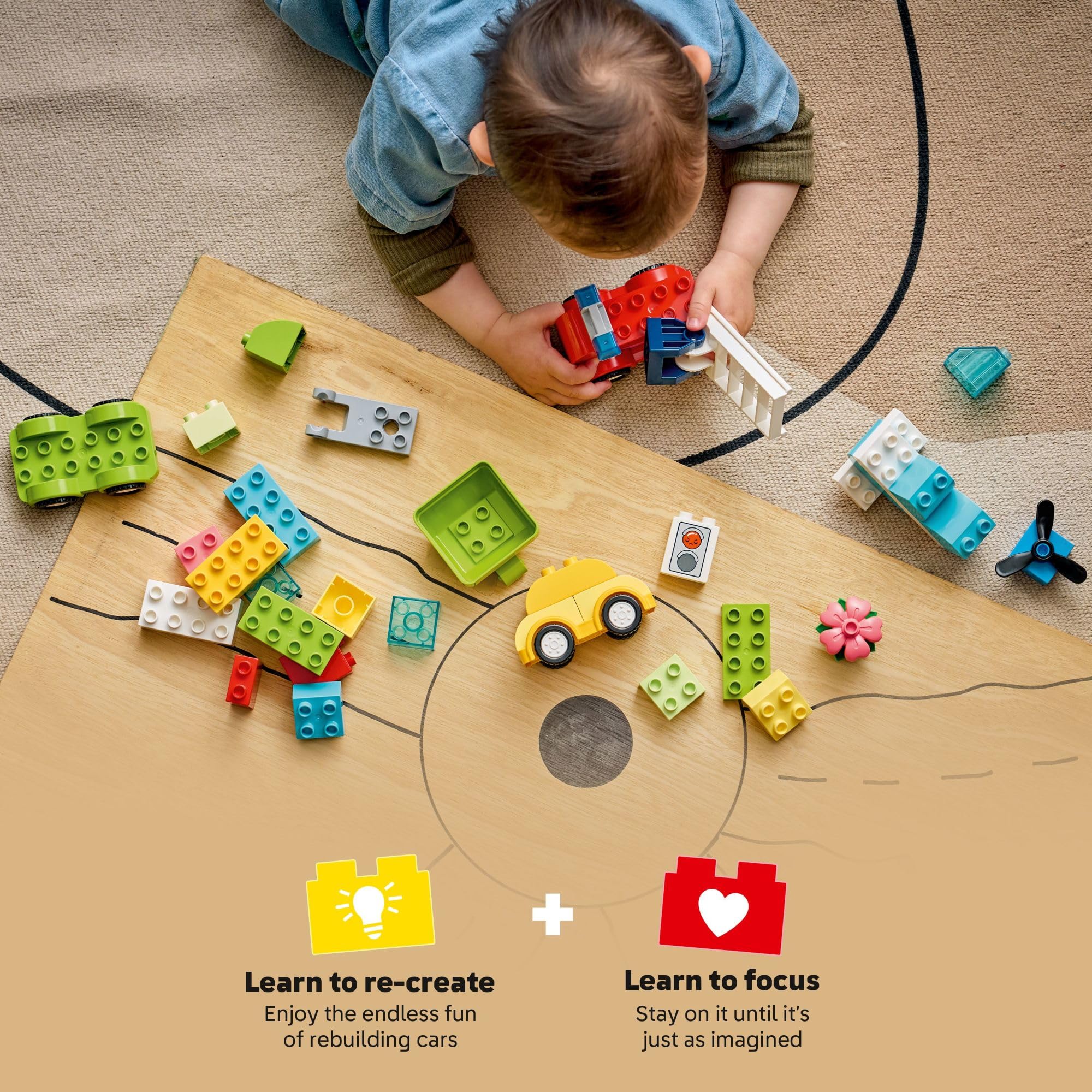 LEGO DUPLO dump truck tipping bed illustrating cause-and-effect learning