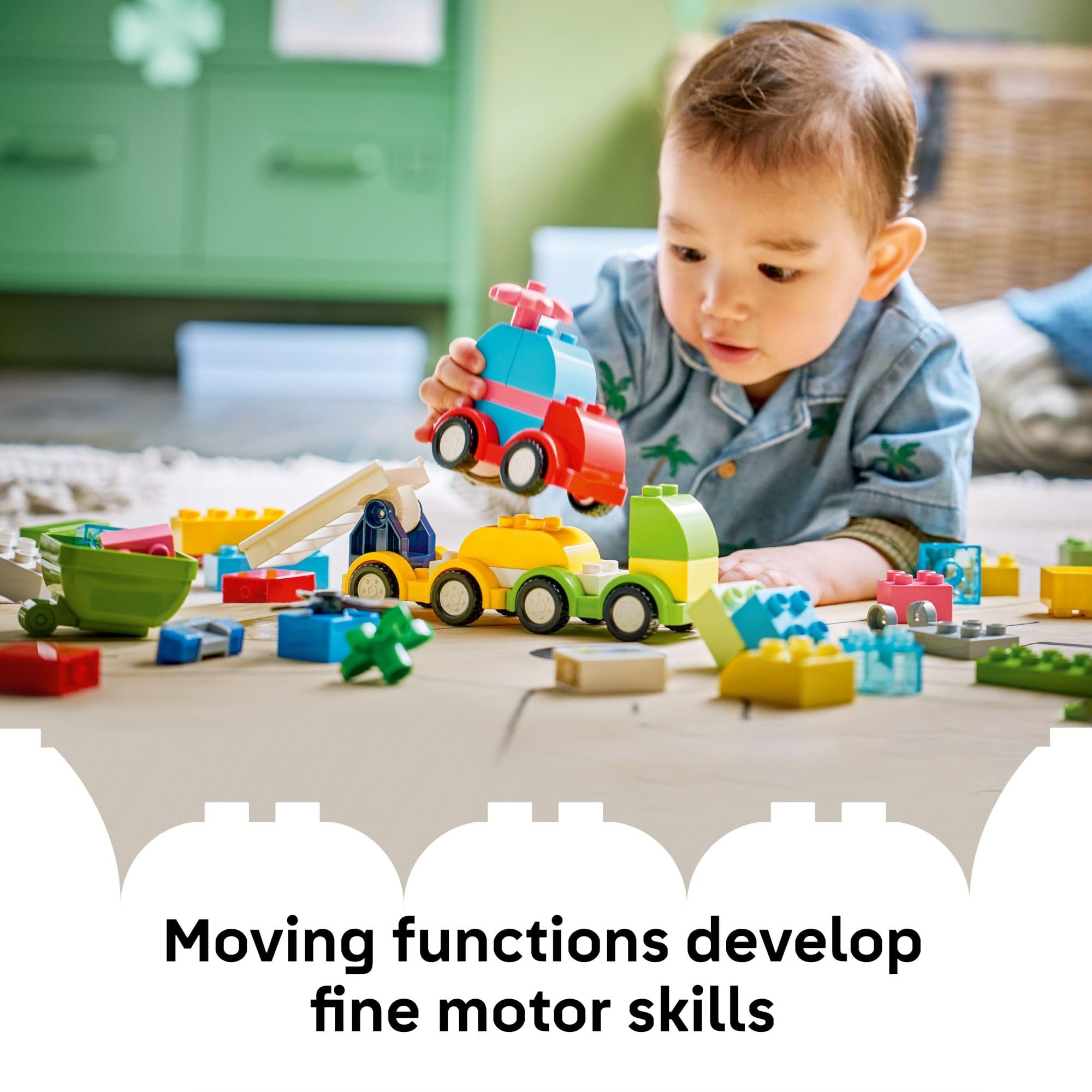 LEGO DUPLO mixed vehicles on playmat showing imaginative building possibilities