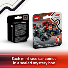 LEGO built mini F1 car top view with rolling wheels for play