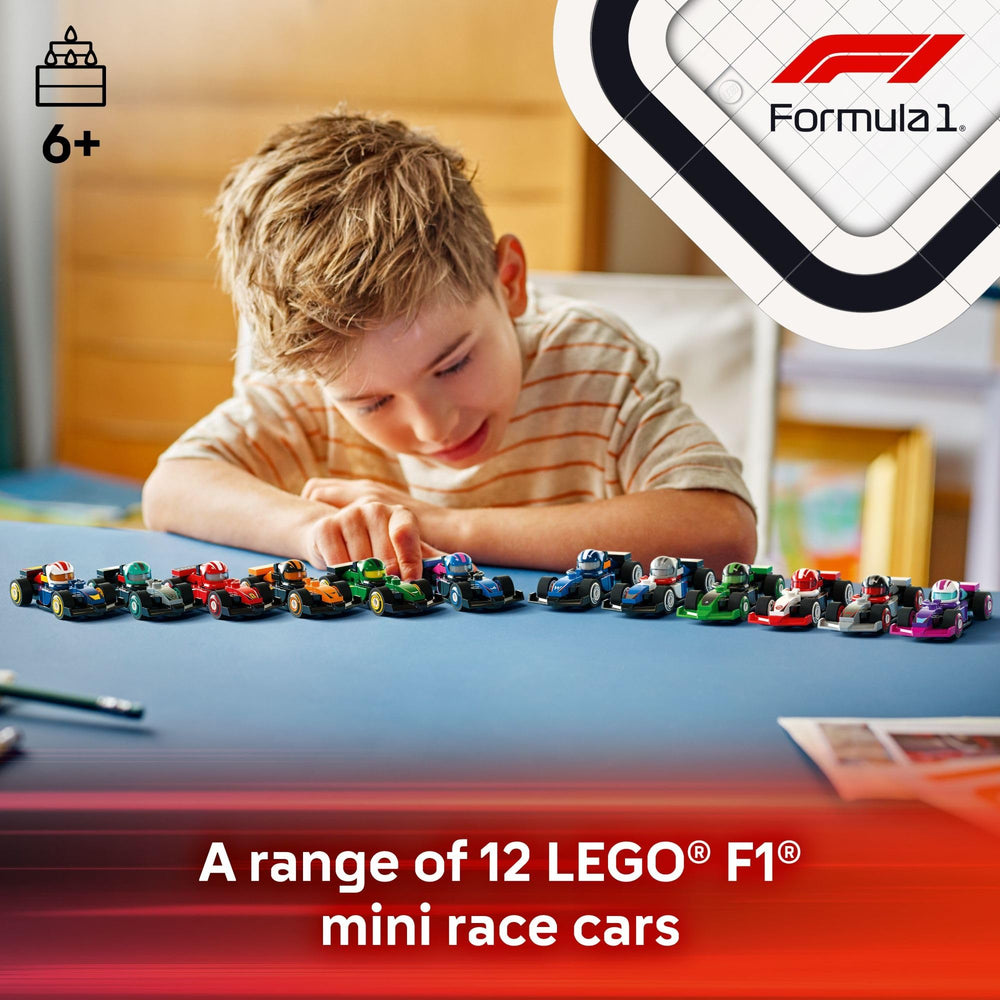 LEGO close-up of team livery and tiny helmet highlighting authentic details