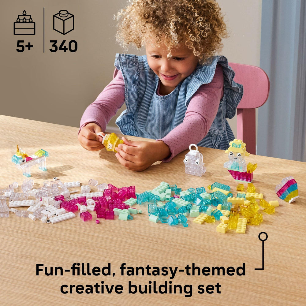 LEGO set opened with 340 colorful pieces laid out, shows variety and play possibilities