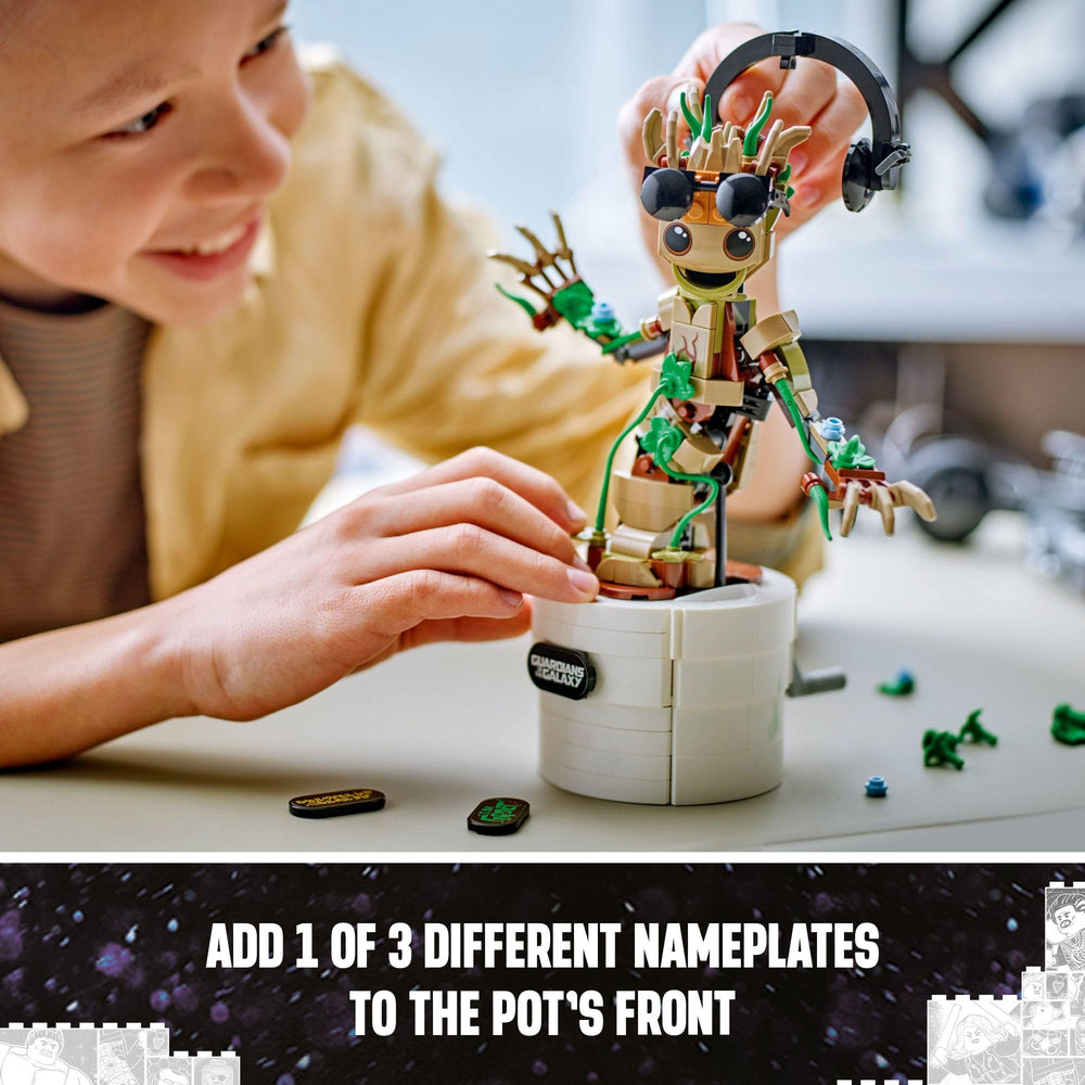 LEGO Dancing Groot on shelf scale comparison perfect as a collectible display