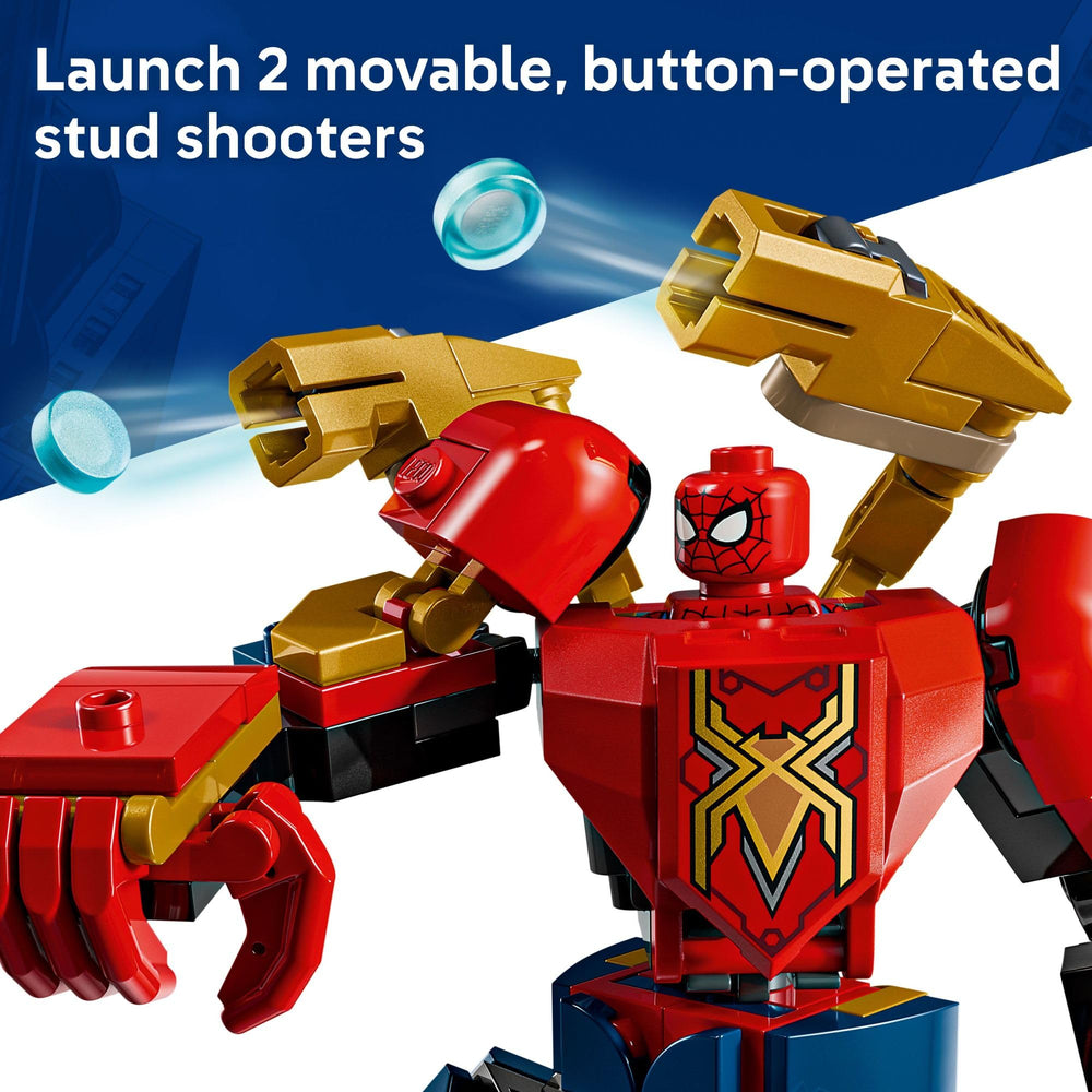 Detailed view of Doc Ock mech tentacles in motion, LEGO brand highlights poseable reach