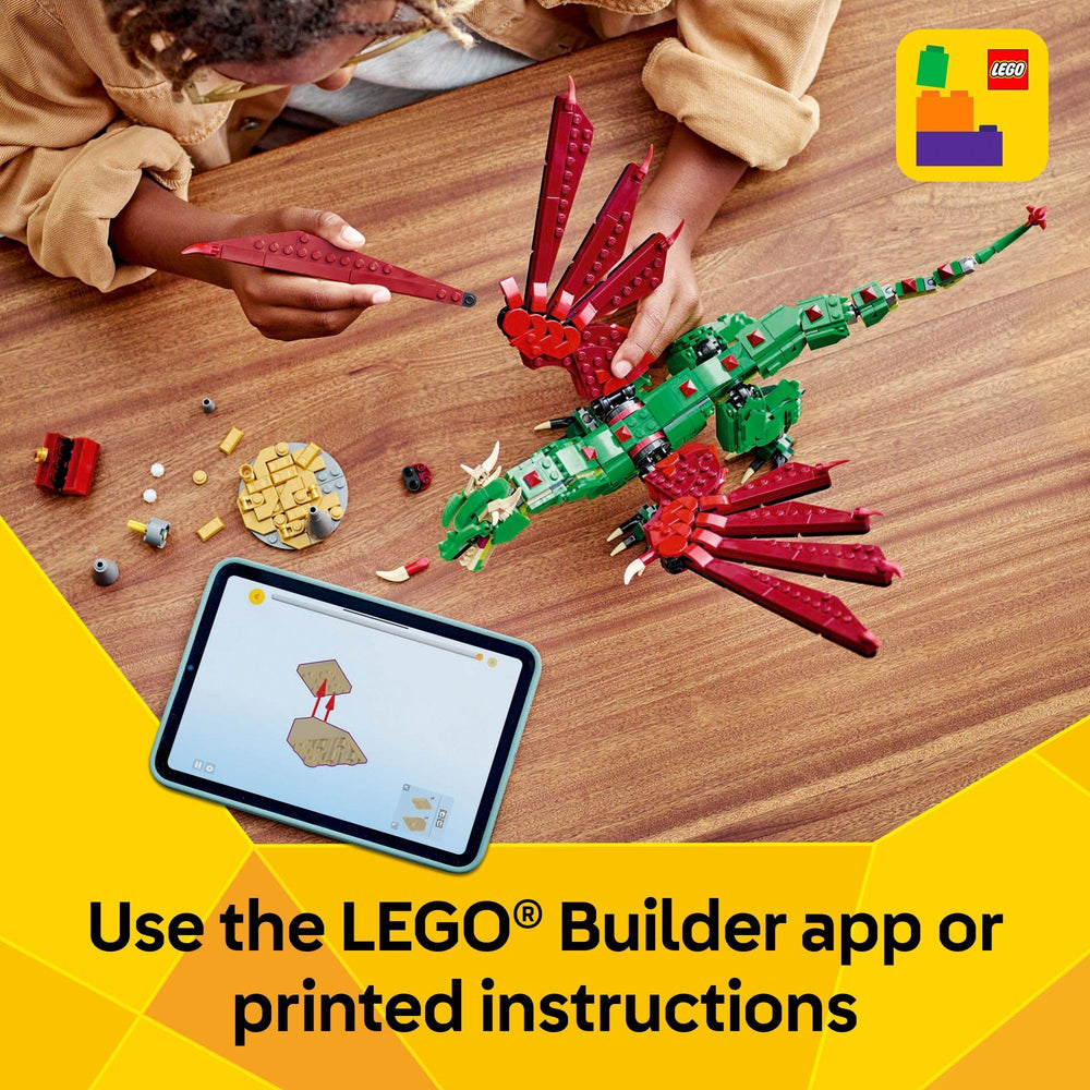LEGO medieval dragon in play scene encouraging imaginative medieval role-play