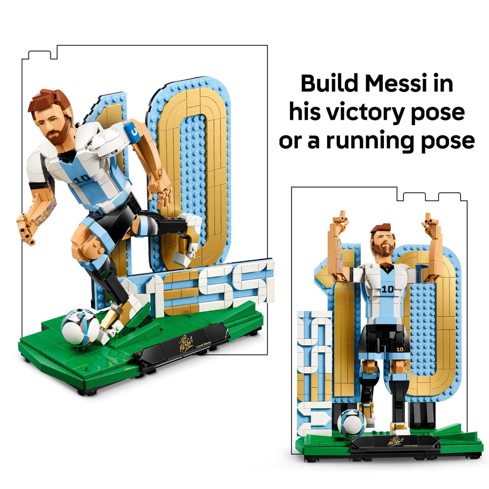 LEGO Lionel Messi running pose action shot showing brand motion realism benefit