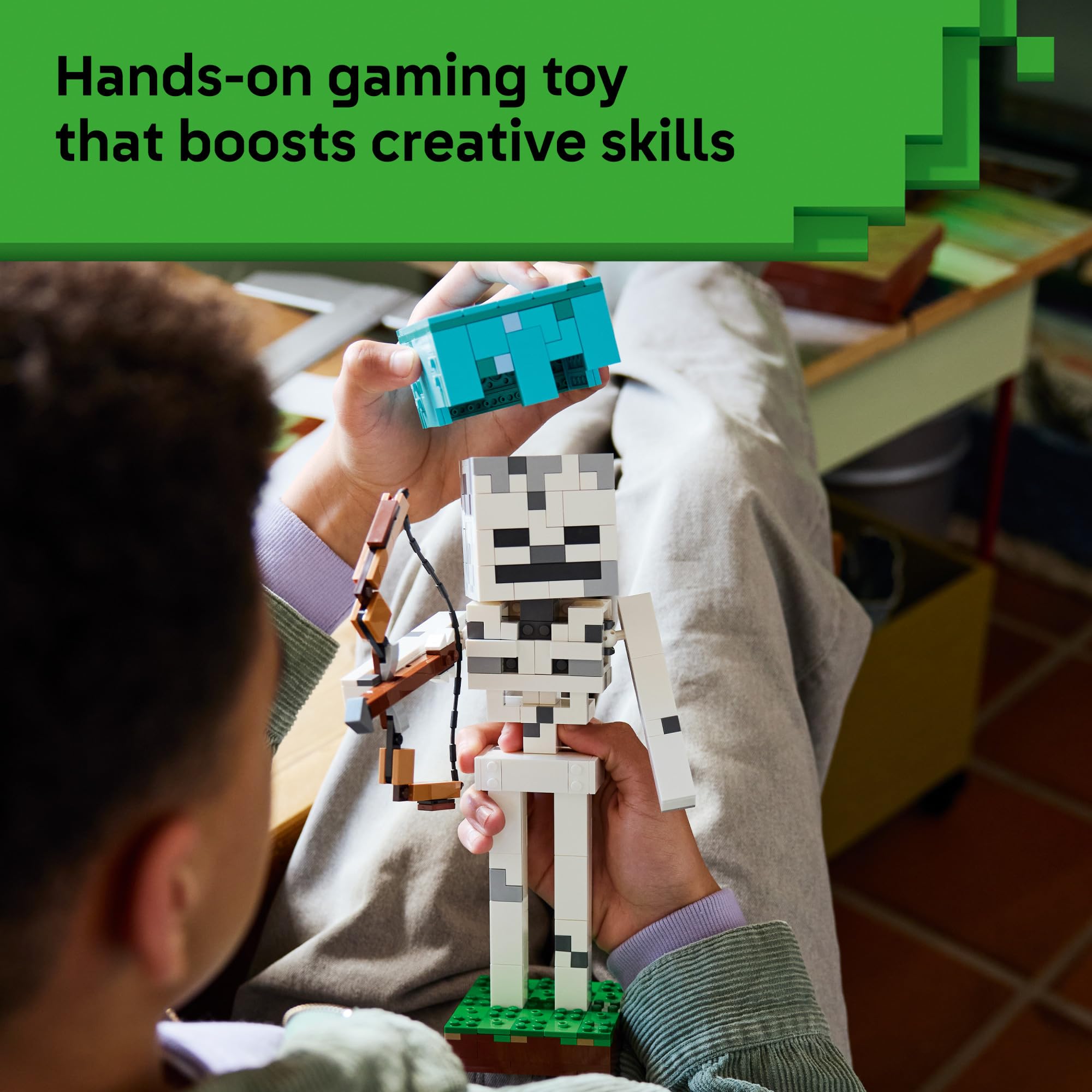 LEGO The Skeleton with diamond helmet removed showing interchangeable gear