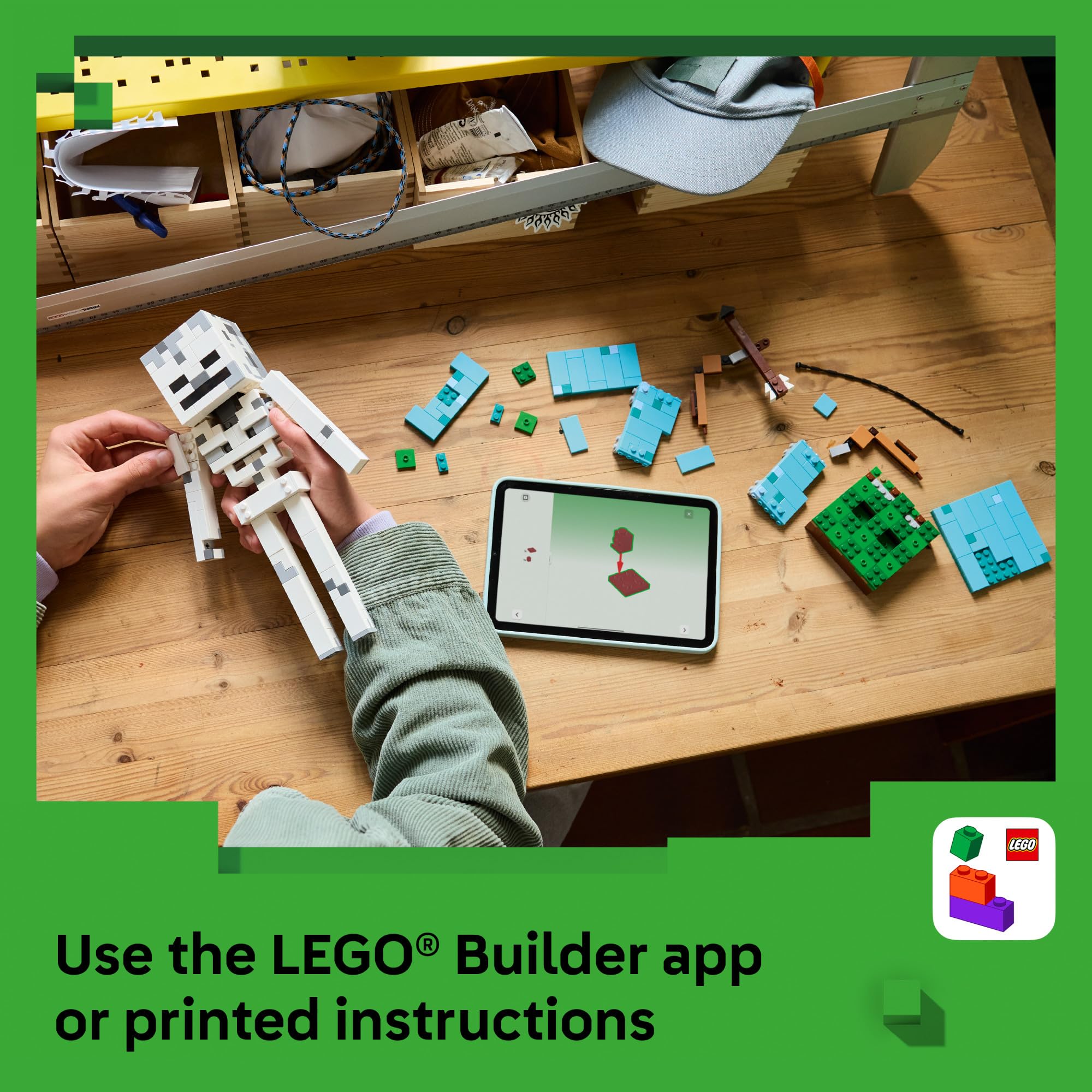 LEGO The Skeleton on shelf in game room setting showing collectible appeal