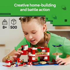 LEGO Mooshroom House interior detail with crafting table and furnace for realistic play