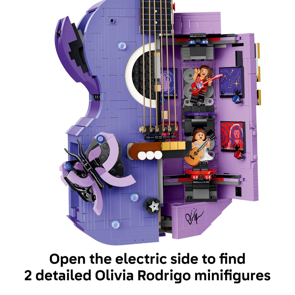 LEGO Olivia Rodrigo minifigures with mini guitars showing outfit detail and collectability