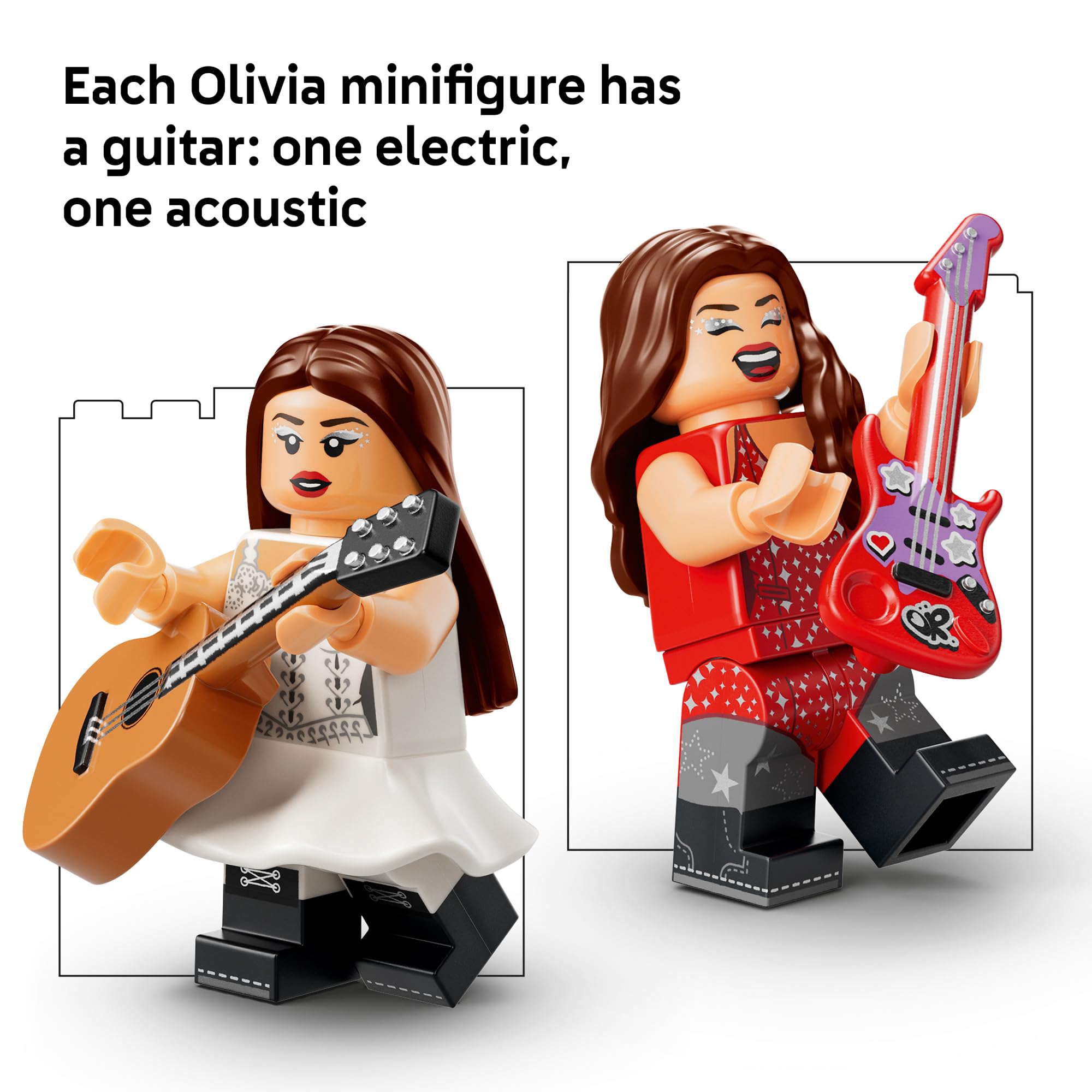 LEGO Olivia Rodrigo finished guitar on shelf in bedroom showing size and decor fit