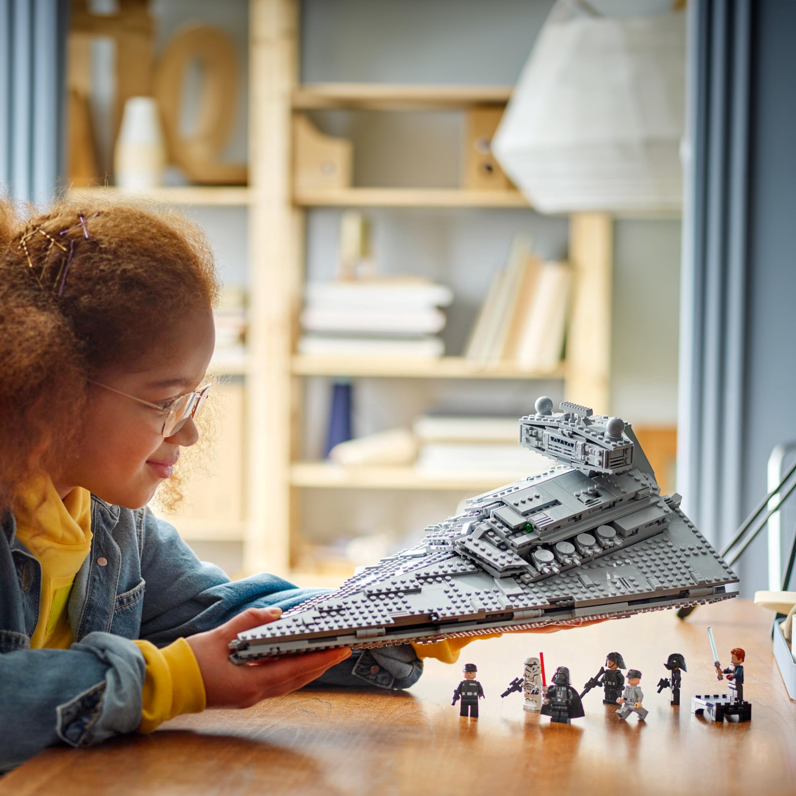 LEGO Star Destroyer with foldout panels open showing easy access and play features