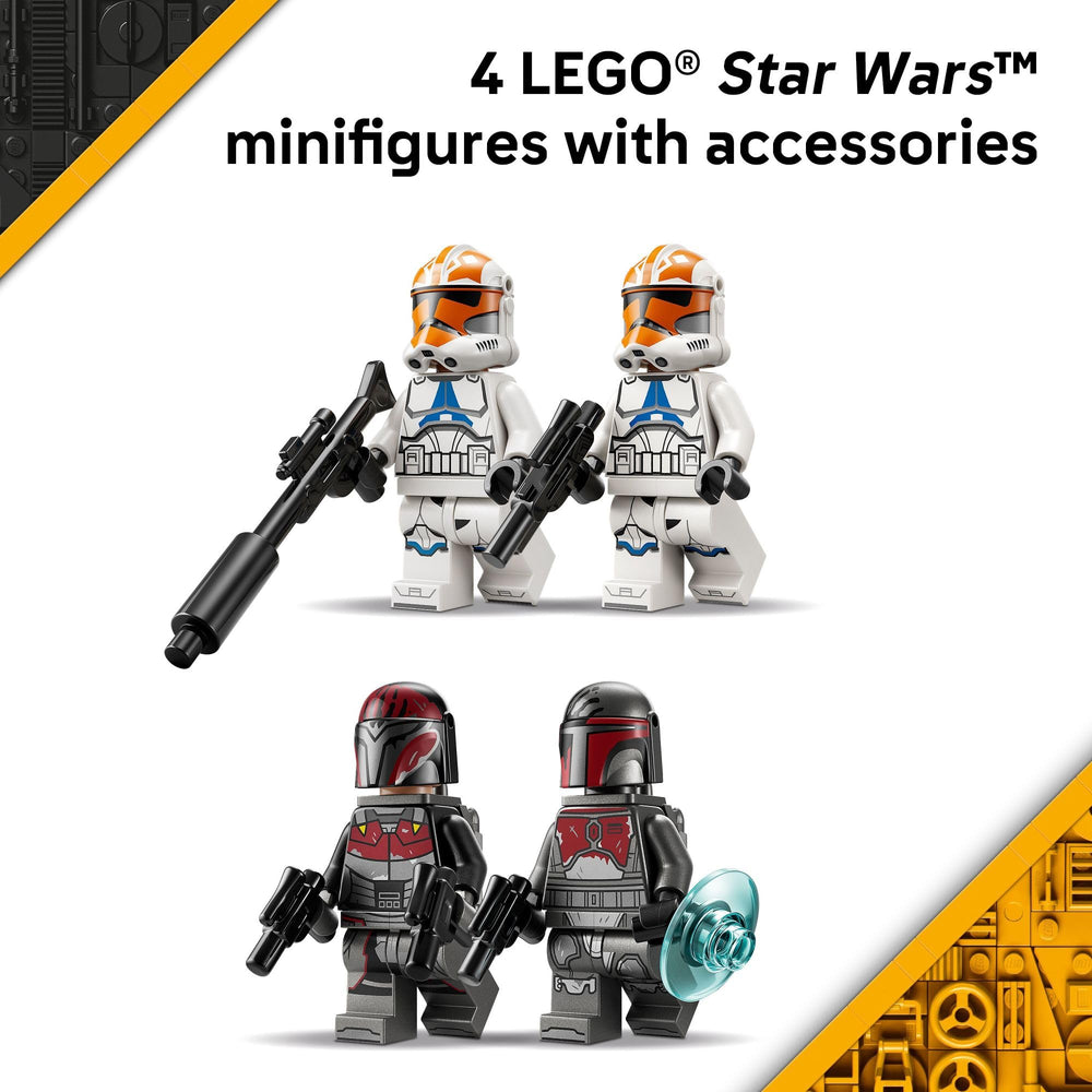 LEGO speeder in play action depicting dynamic battle scene and movement