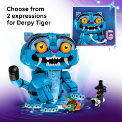 LEGO Sussie Bird perched on tiger head showing poseable neck and feet benefit