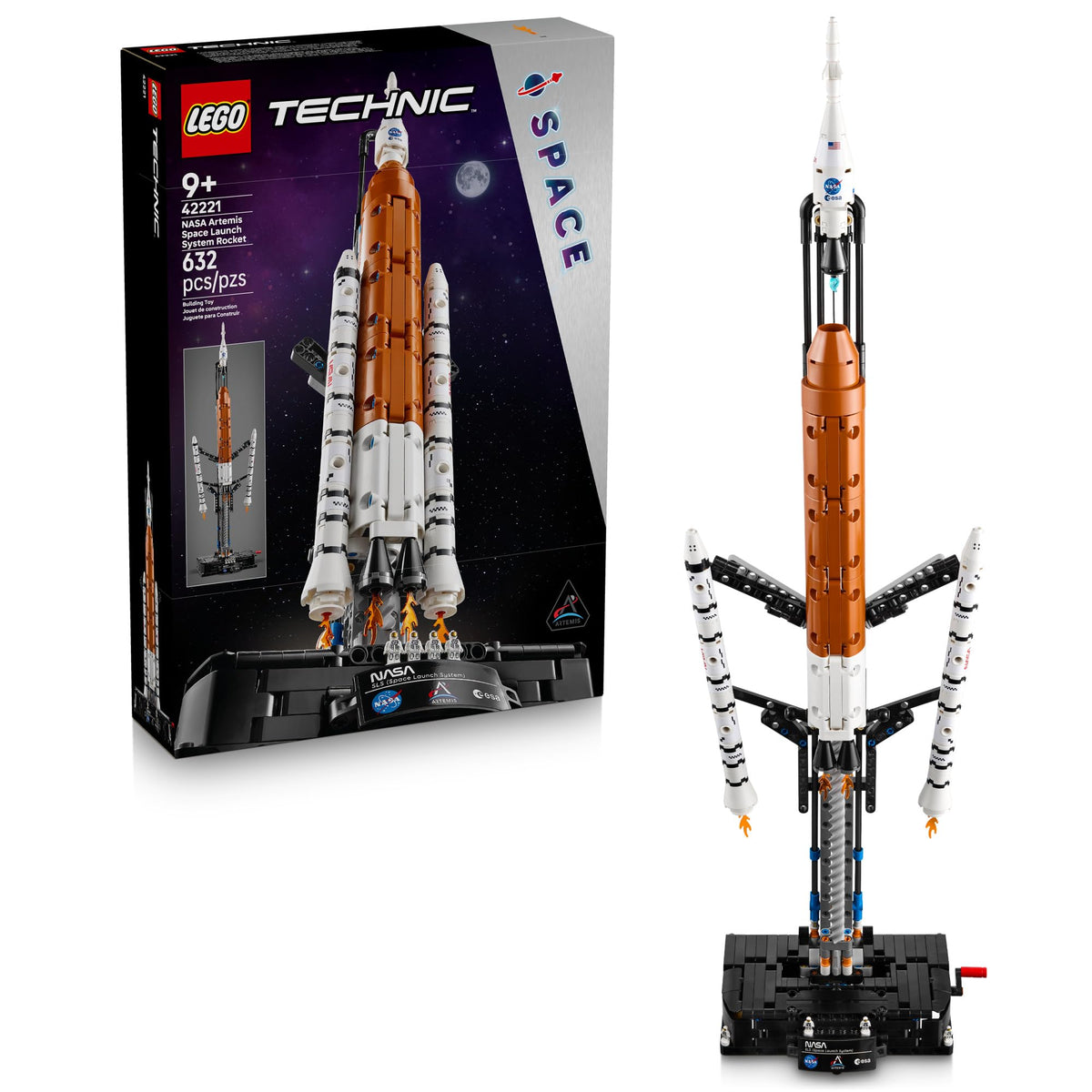 LEGO Technic front view showing full Artemis rocket and display benefits