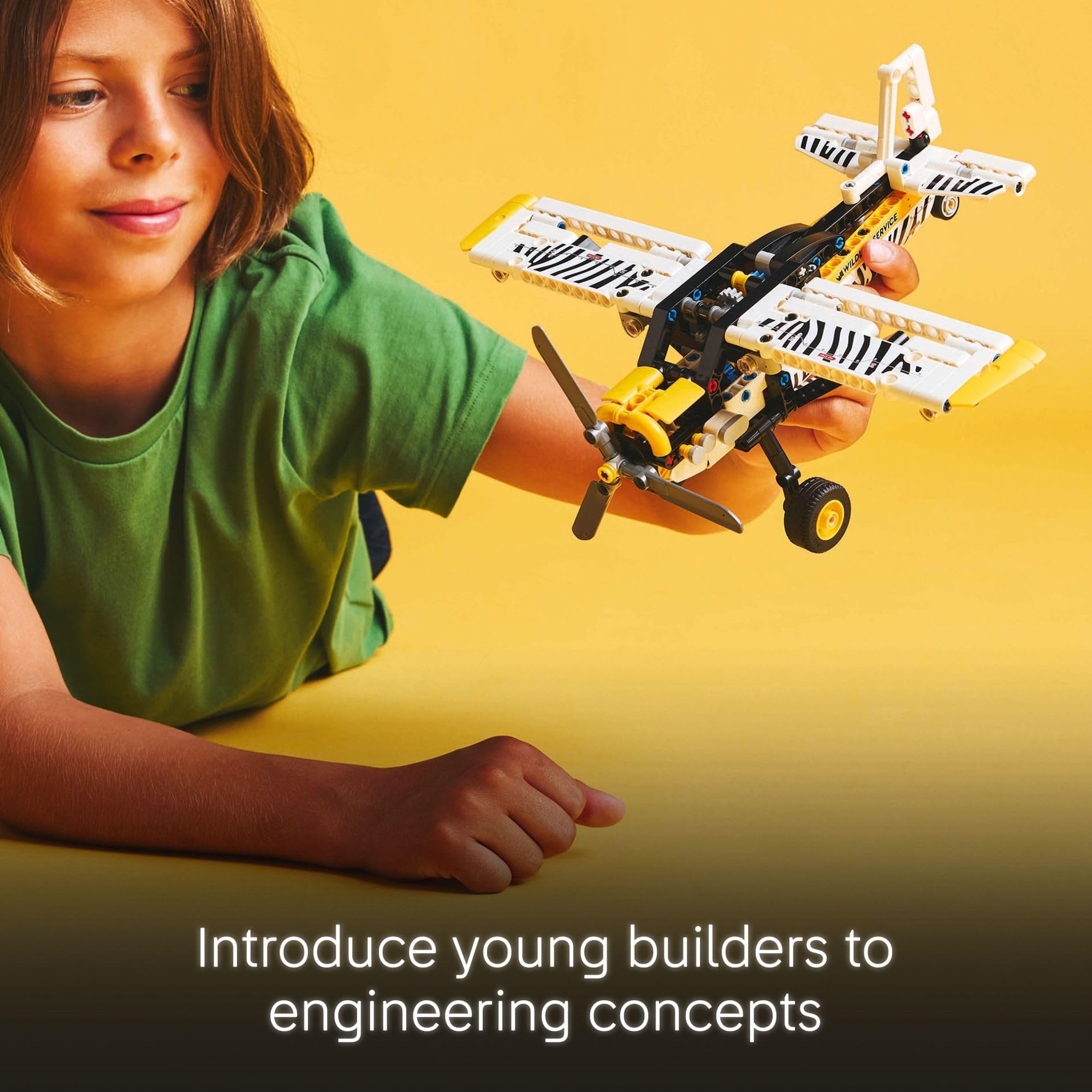 LEGO Technic bush plane built on tabletop showcasing display and play versatility