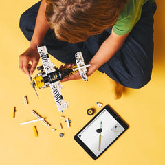 LEGO Technic bush plane engine detail with visible 4-cylinder pistons teaching mechanics