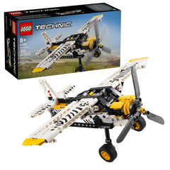LEGO Technic bush plane front view showing whole model and play-ready pose