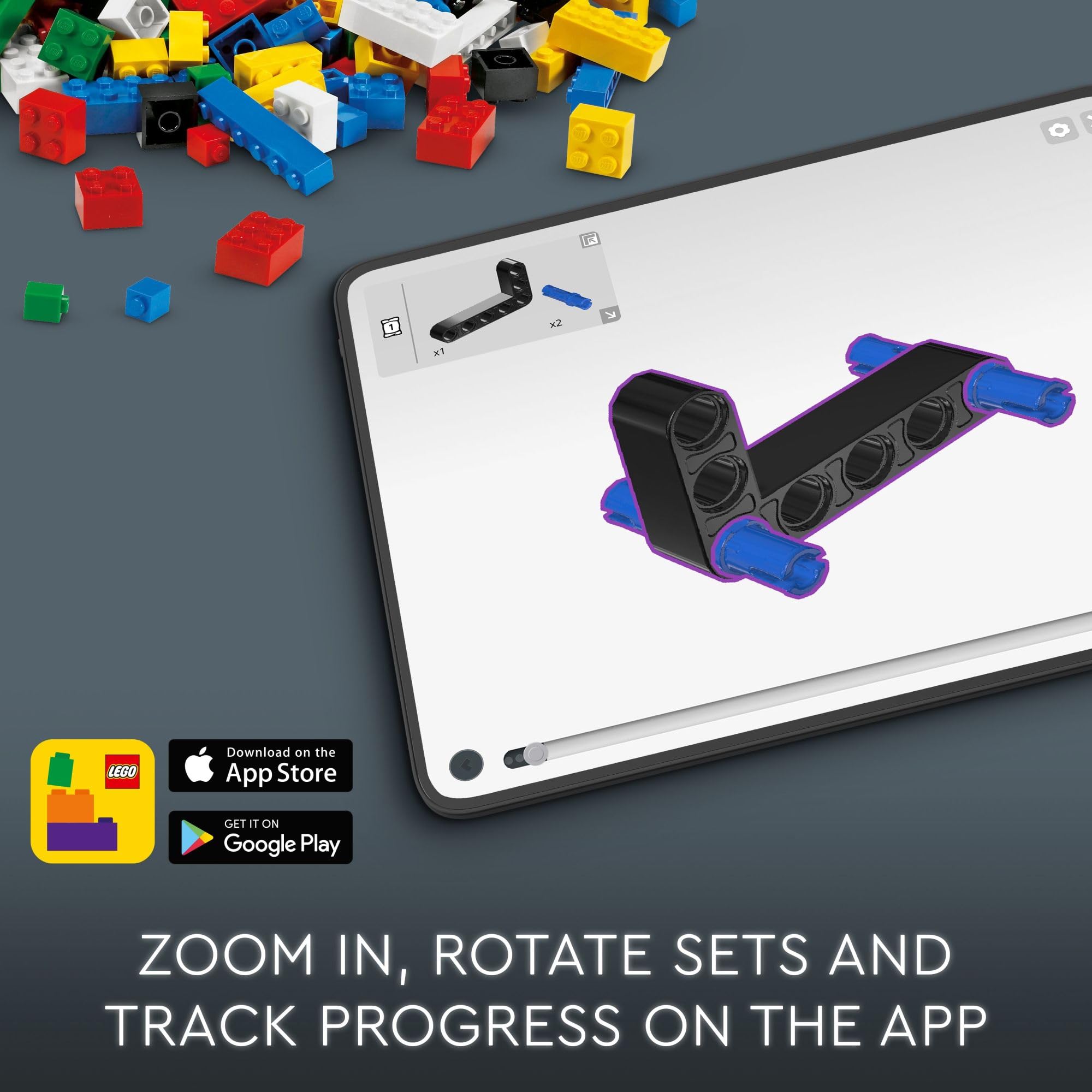 LEGO Technic off-road race buggy in a play racetrack setting inspiring imaginative racing