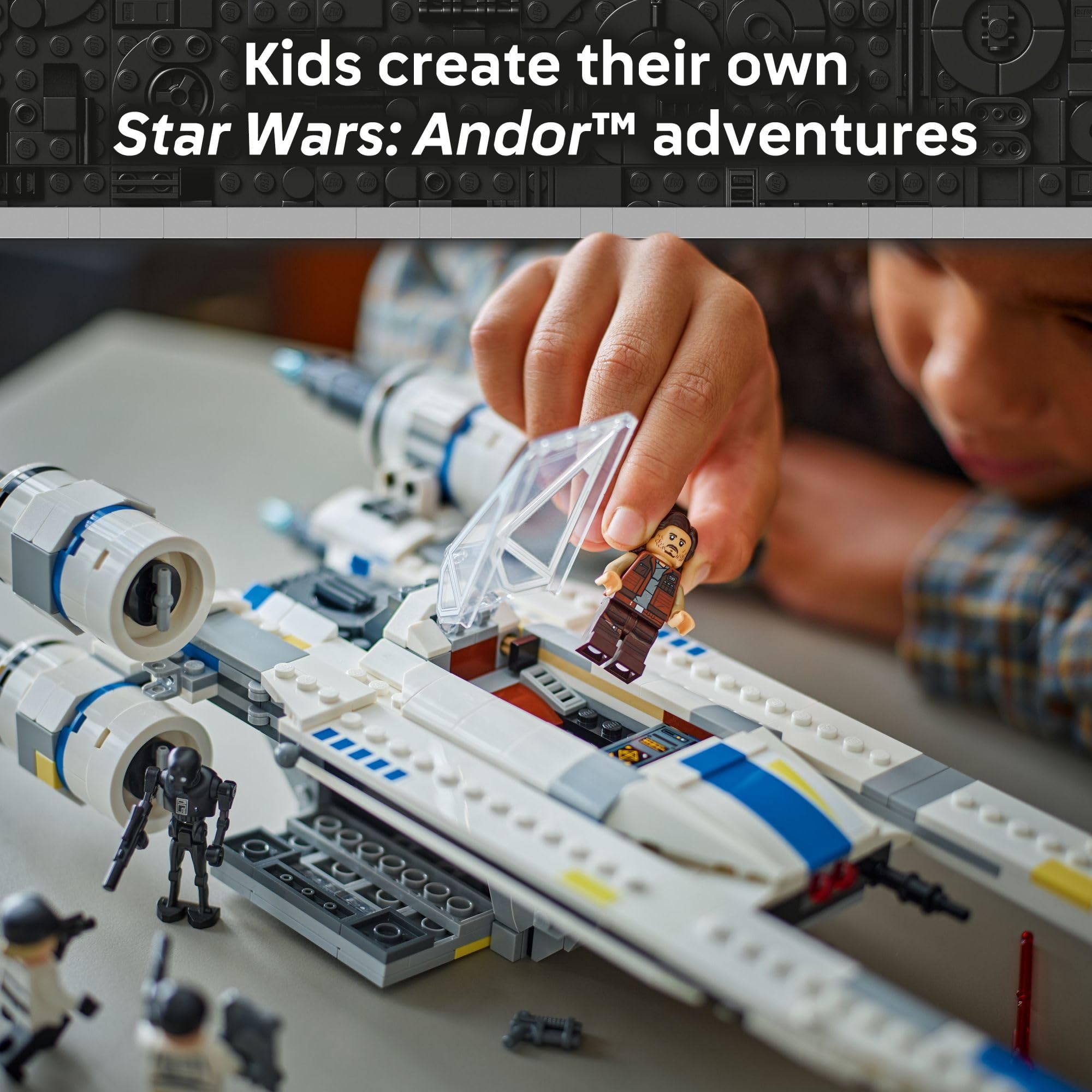 LEGO Rebel U-Wing beside minifigures showing model scale and impact