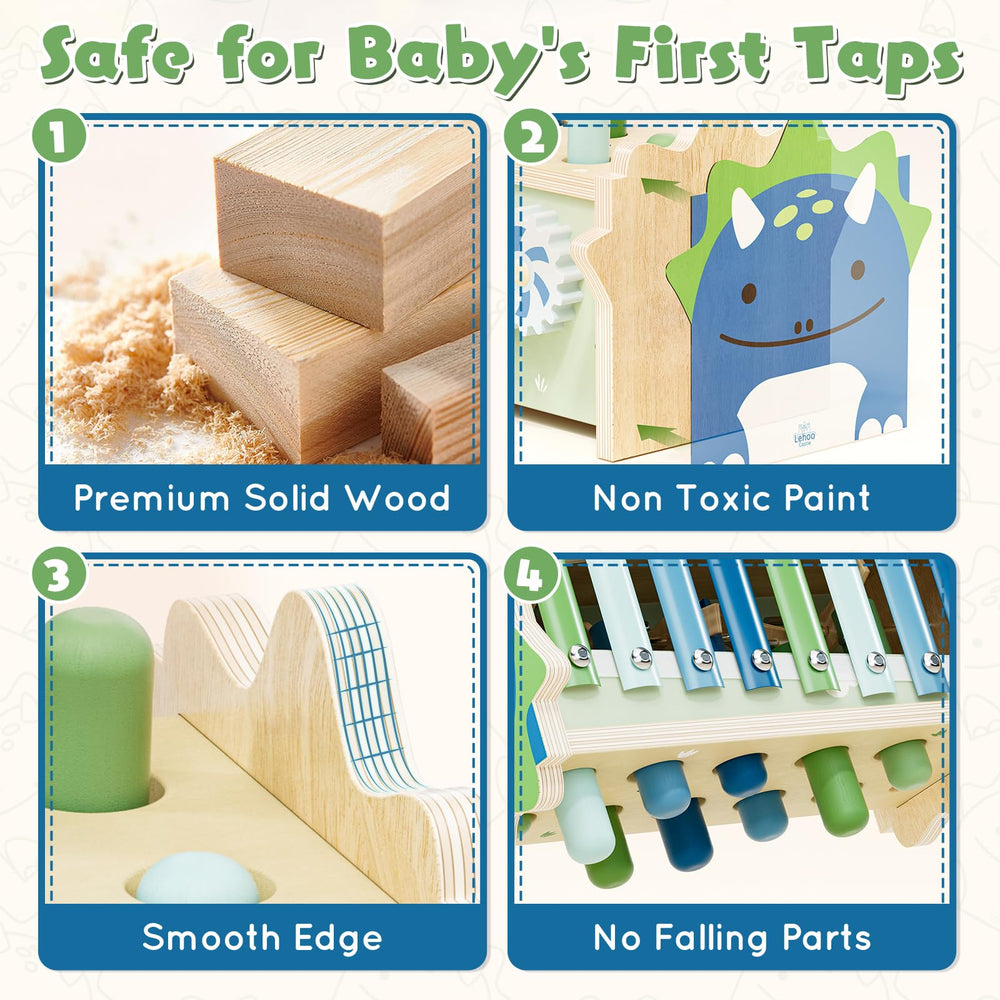 Lehoo Castle child-safe mallets and wood grain detail showing smooth finish